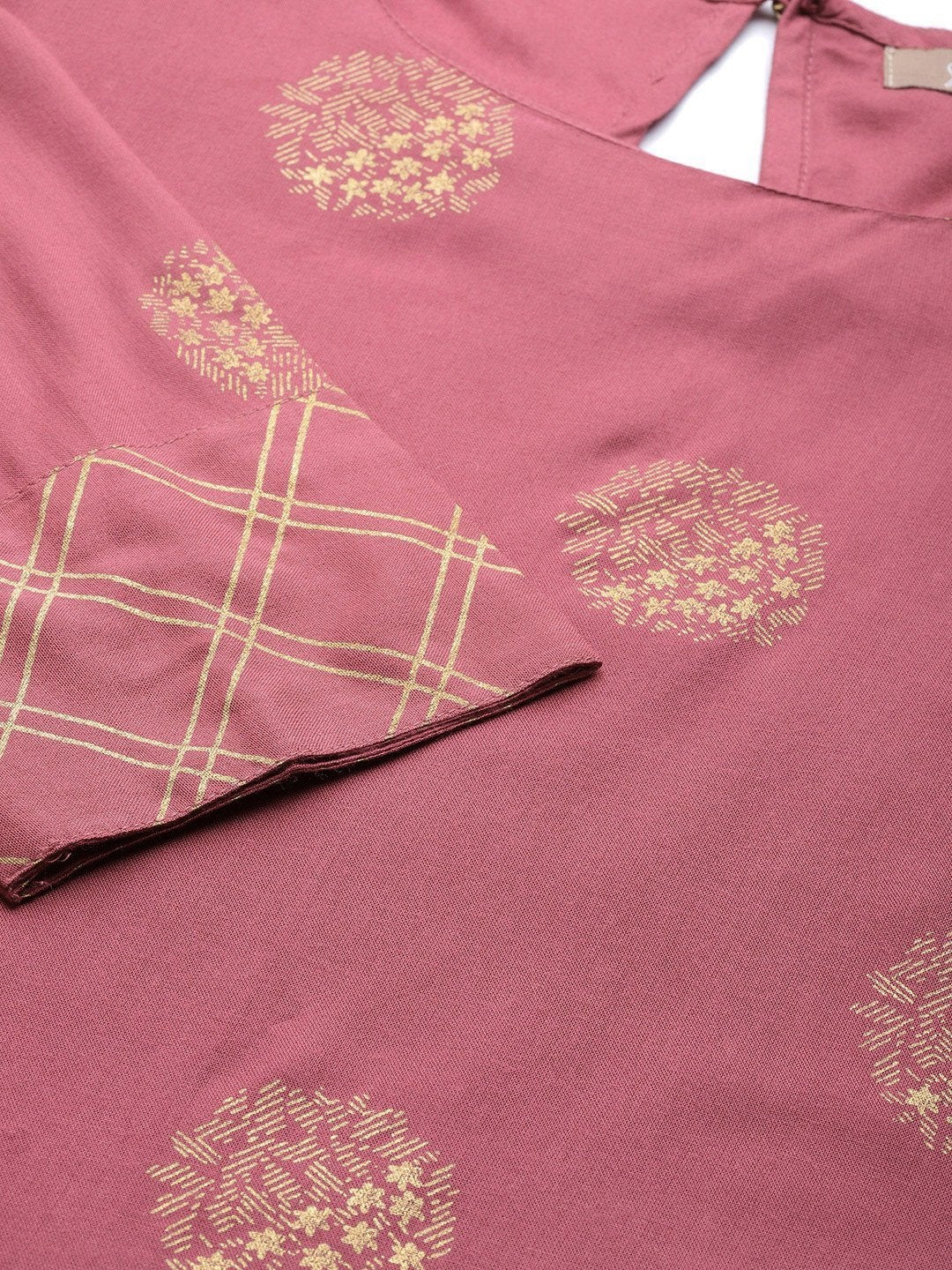 Women's Baked Pink Chakra Foil Kurta With Straight Pants - SHAE