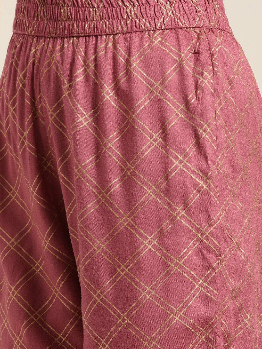 Women's Baked Pink Chakra Foil Kurta With Straight Pants - SHAE