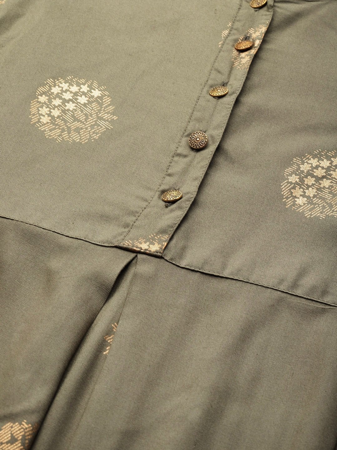 Women's Olive Foil High Low Kurta With Dhoti Pants - SHAE