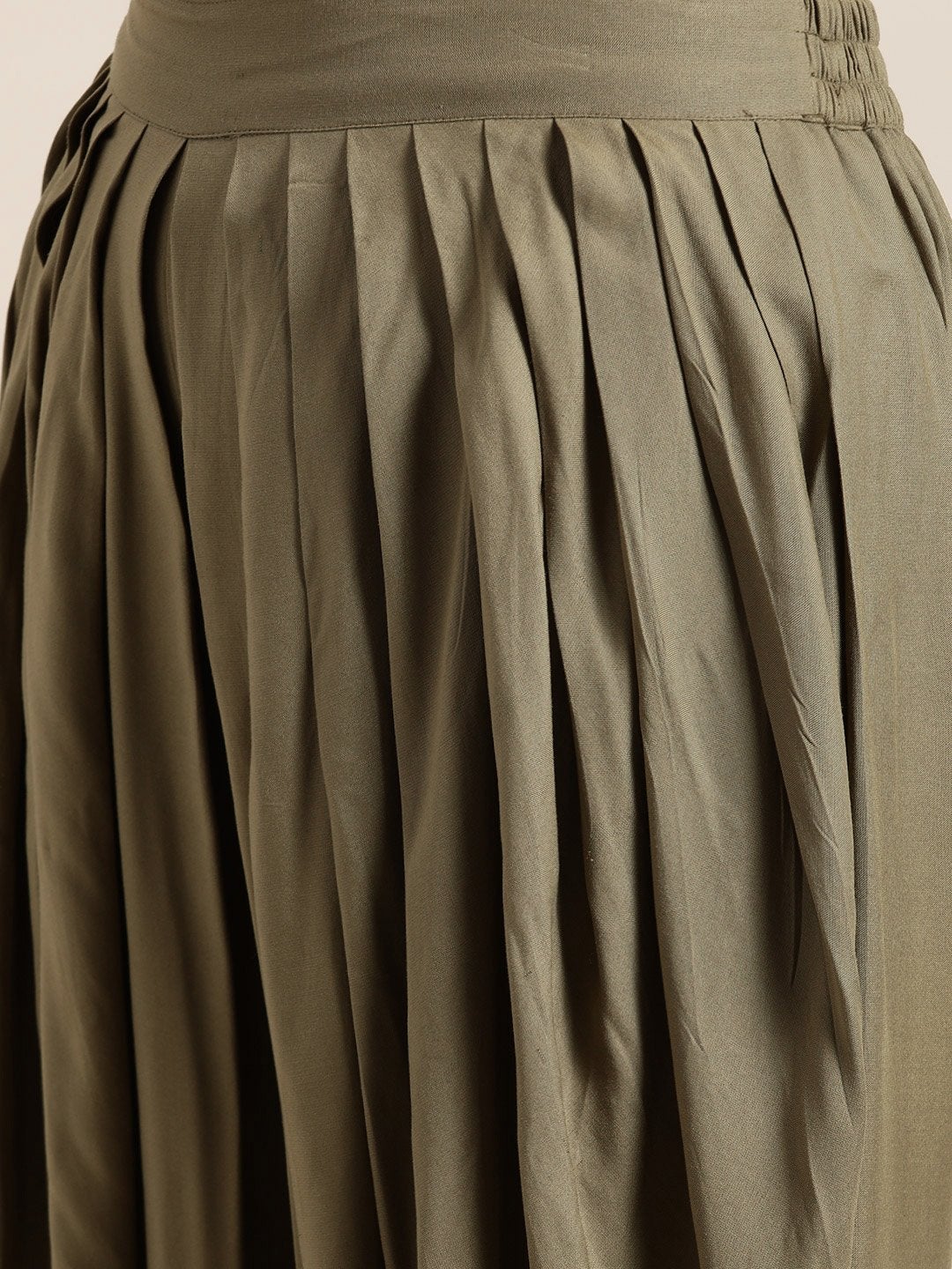 Women's Olive Foil High Low Kurta With Dhoti Pants - SHAE