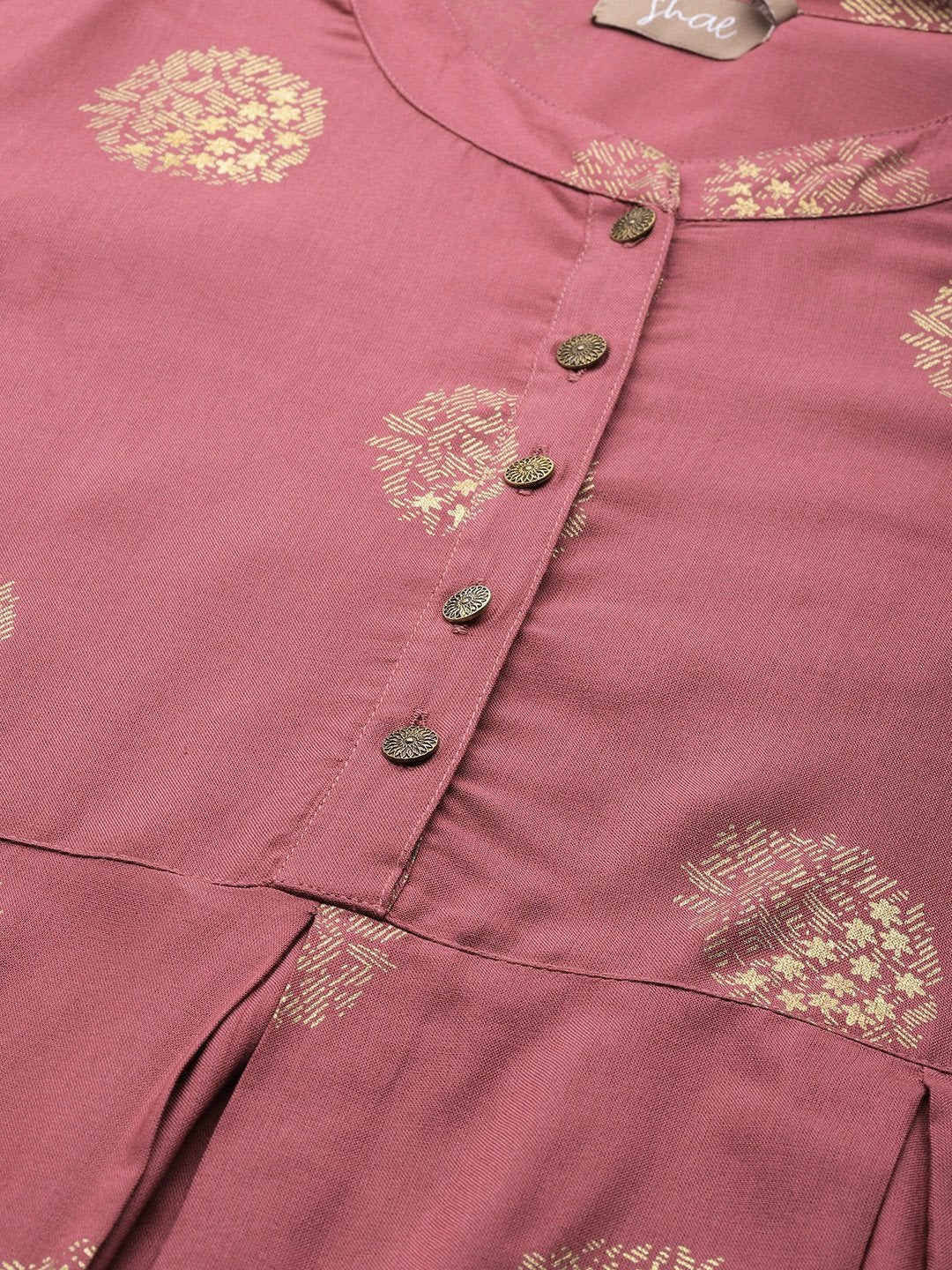Women's Baked Pink Foil High Low Kurta With Dhoti Pants - SHAE