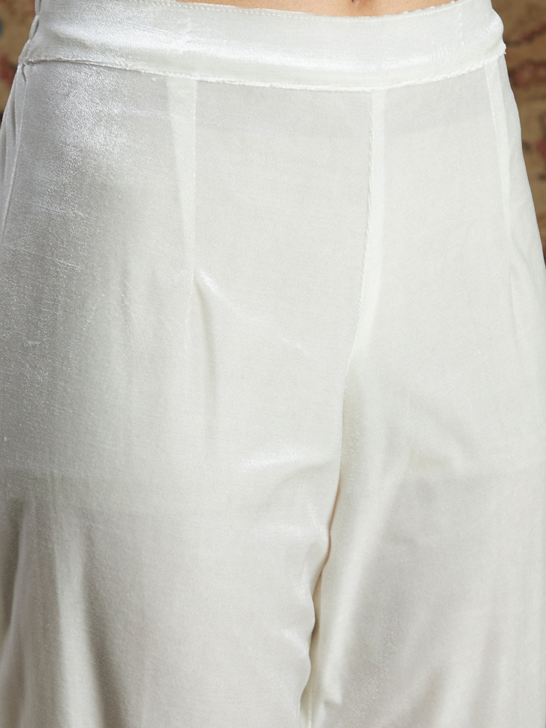 Women's White Velvet Zari Short Kurta With Tulip Pants - Lyush