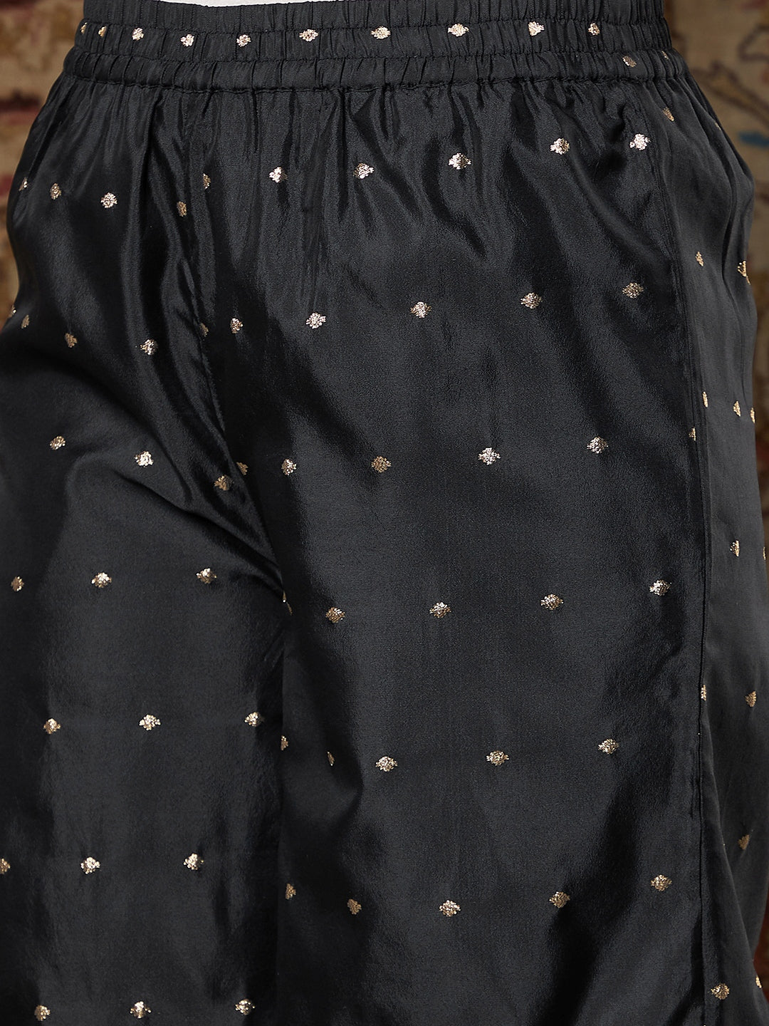 Women's Black Zari Embroidered Kurta With Palazzo Pants - Lyush
