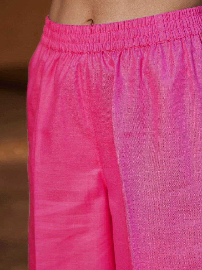 Women's Fuchsia Embroidered Sleeve Shirt Kurti With Palazzos