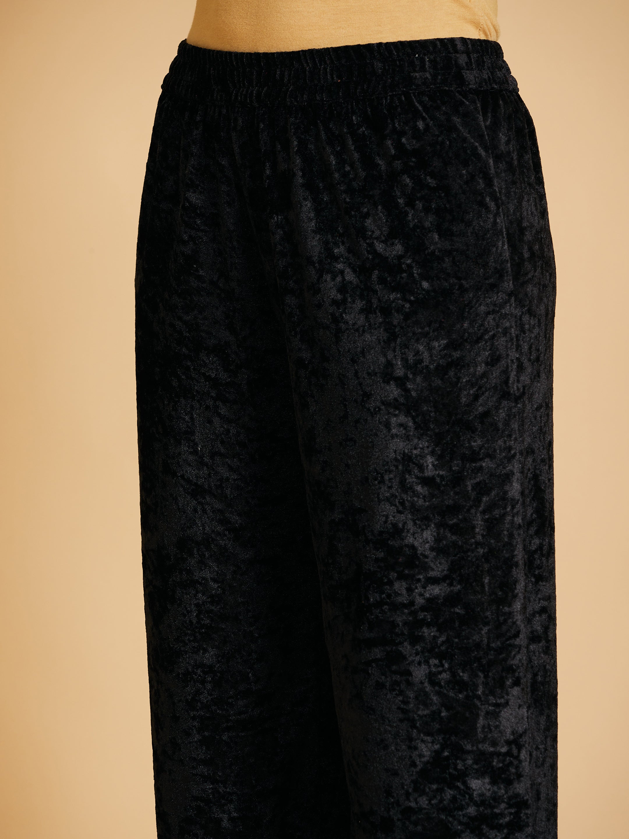Women's Black Velvet Embroidered Dress With Pants - Lyush