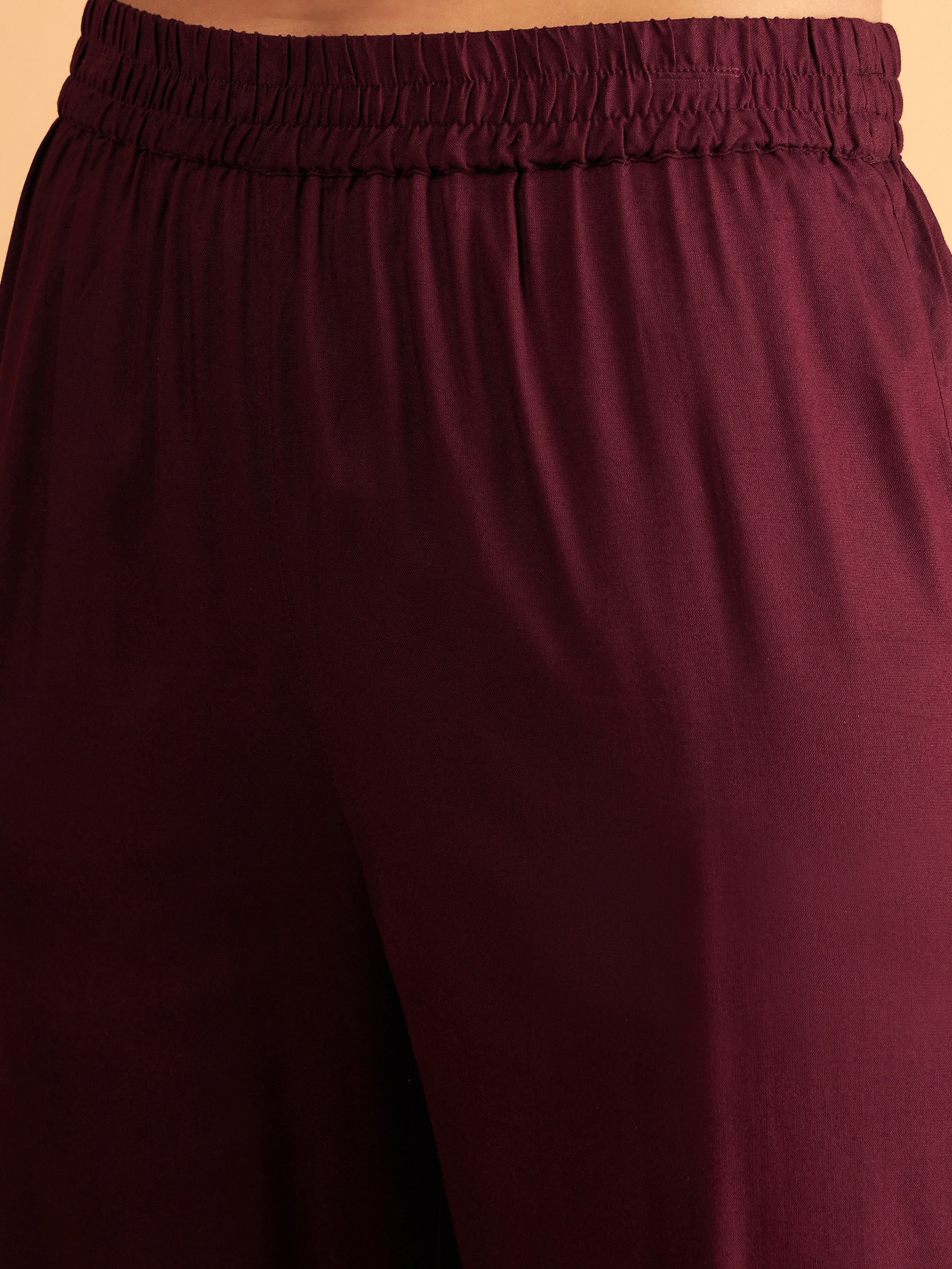 Women's Burgundy Embroidered A Line Top With Pants - Lyush