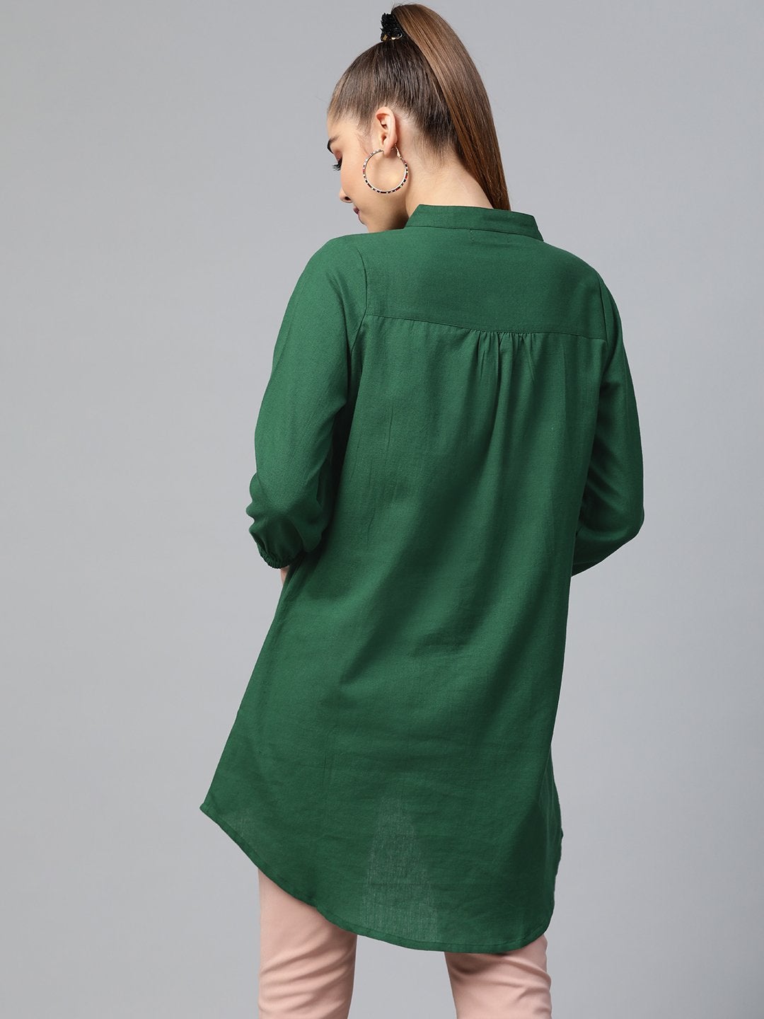 Women's Green Front Embroidery Shirt - SASSAFRAS