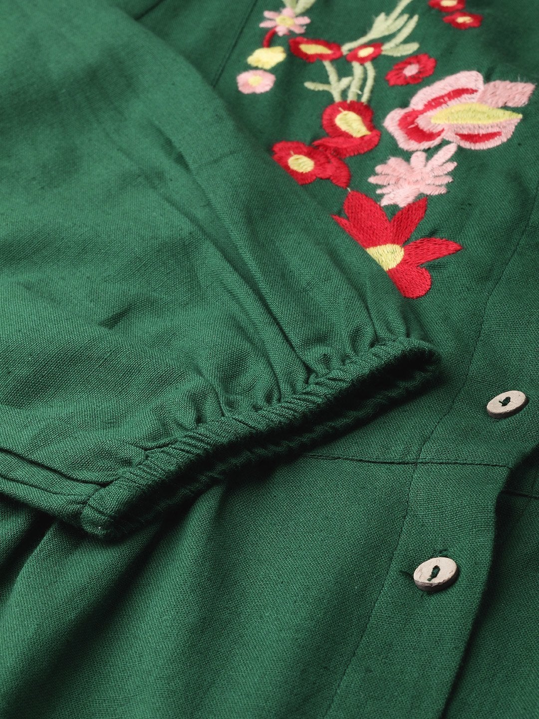 Women's Green Front Embroidery Shirt - SASSAFRAS