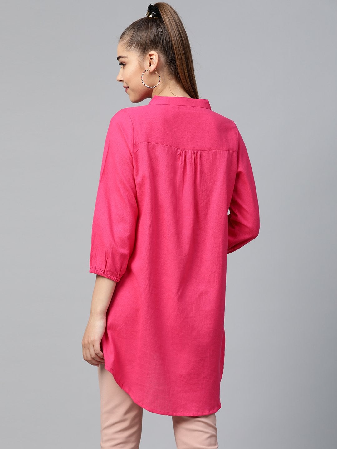 Women's Pink Front Embroidery Shirt - SASSAFRAS