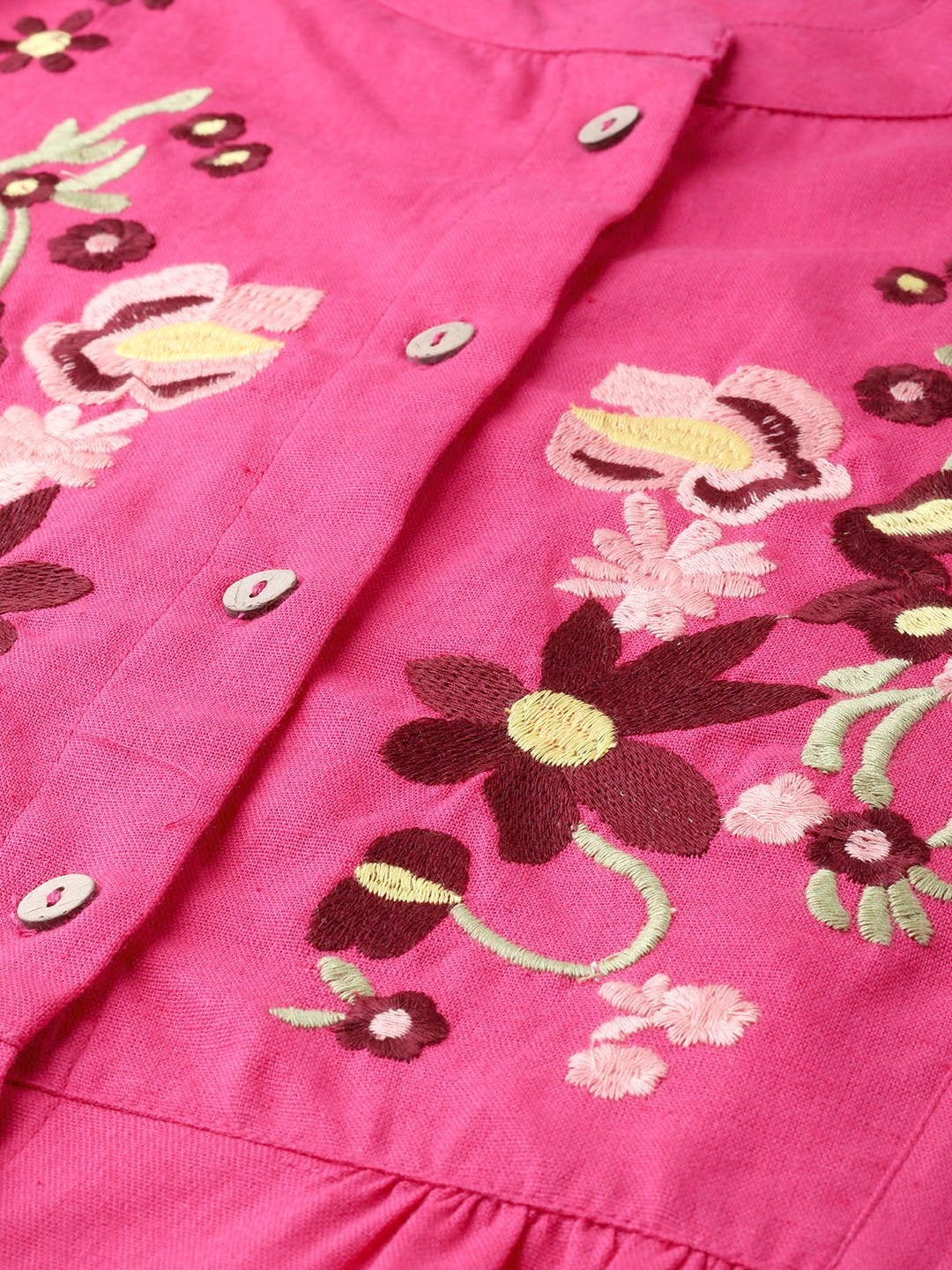 Women's Pink Front Embroidery Shirt - SASSAFRAS