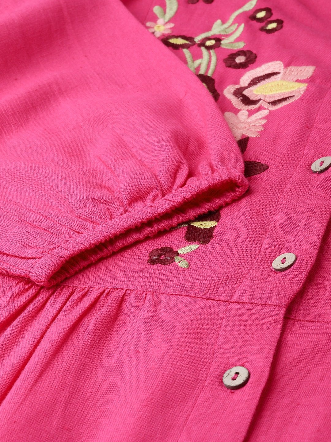 Women's Pink Front Embroidery Shirt - SASSAFRAS