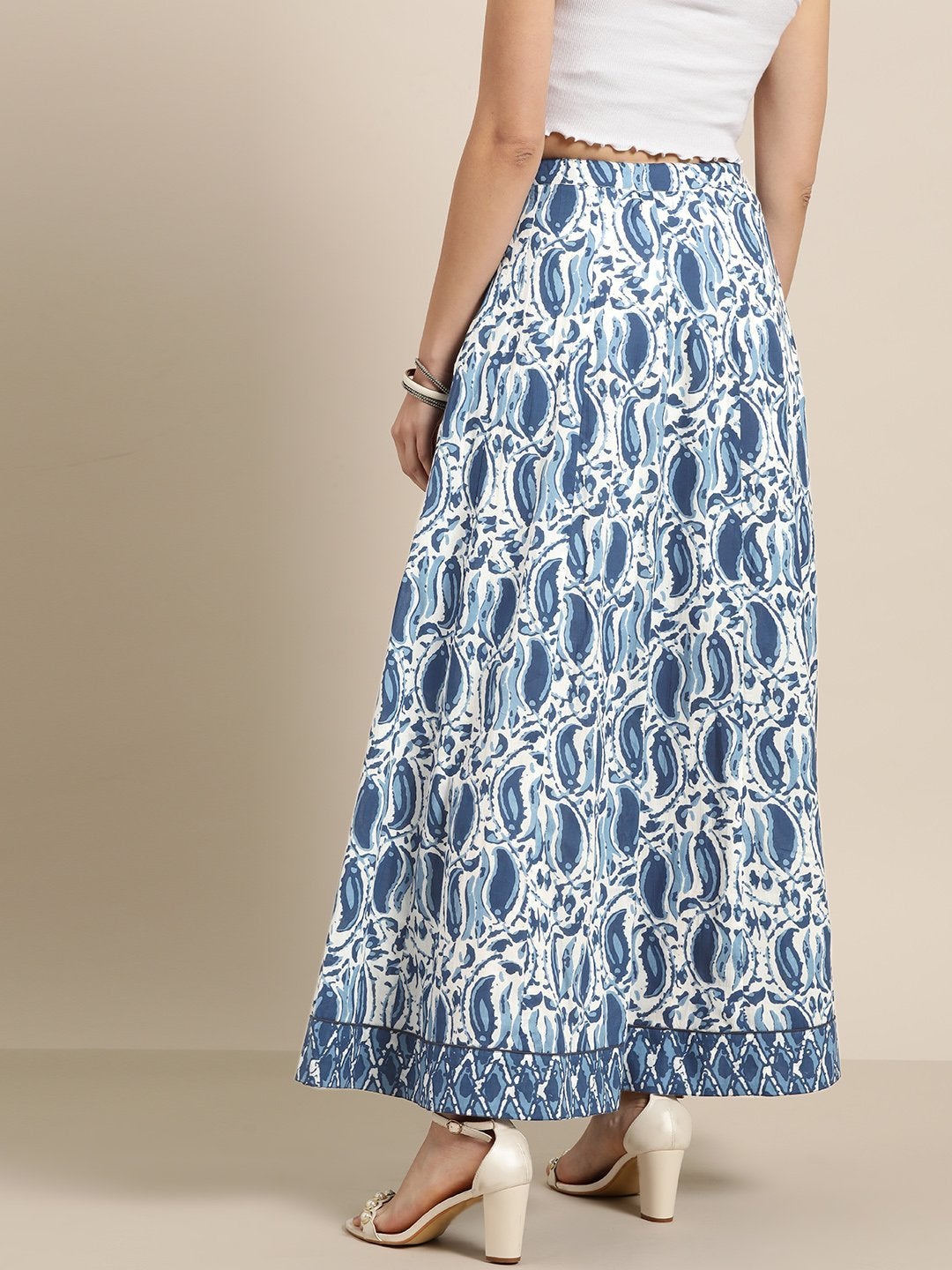 Women's Navy Paisley Anarkali Skirt With Printed Border