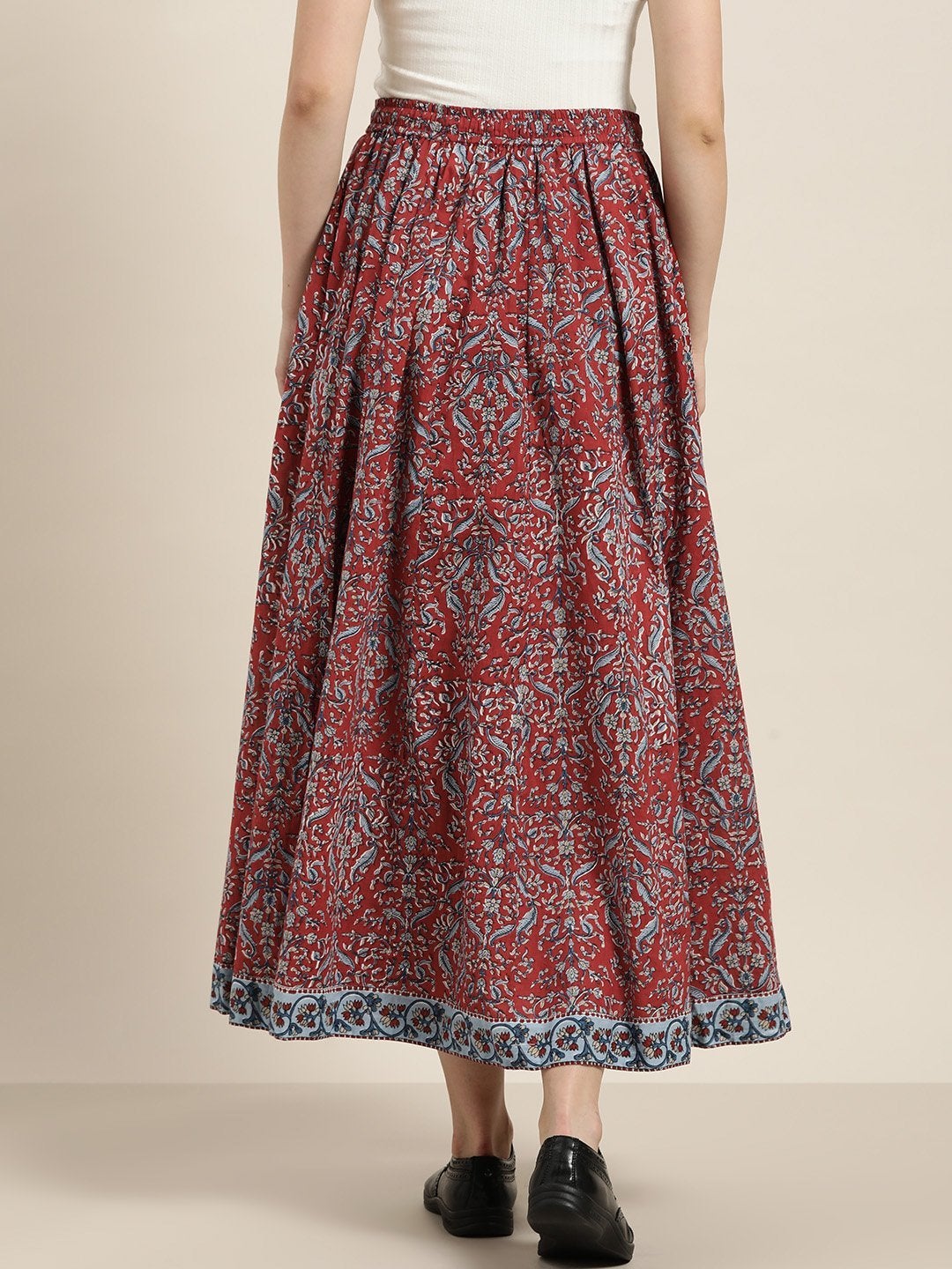 Women's Red Printed Anarkali Skirt - SHAE