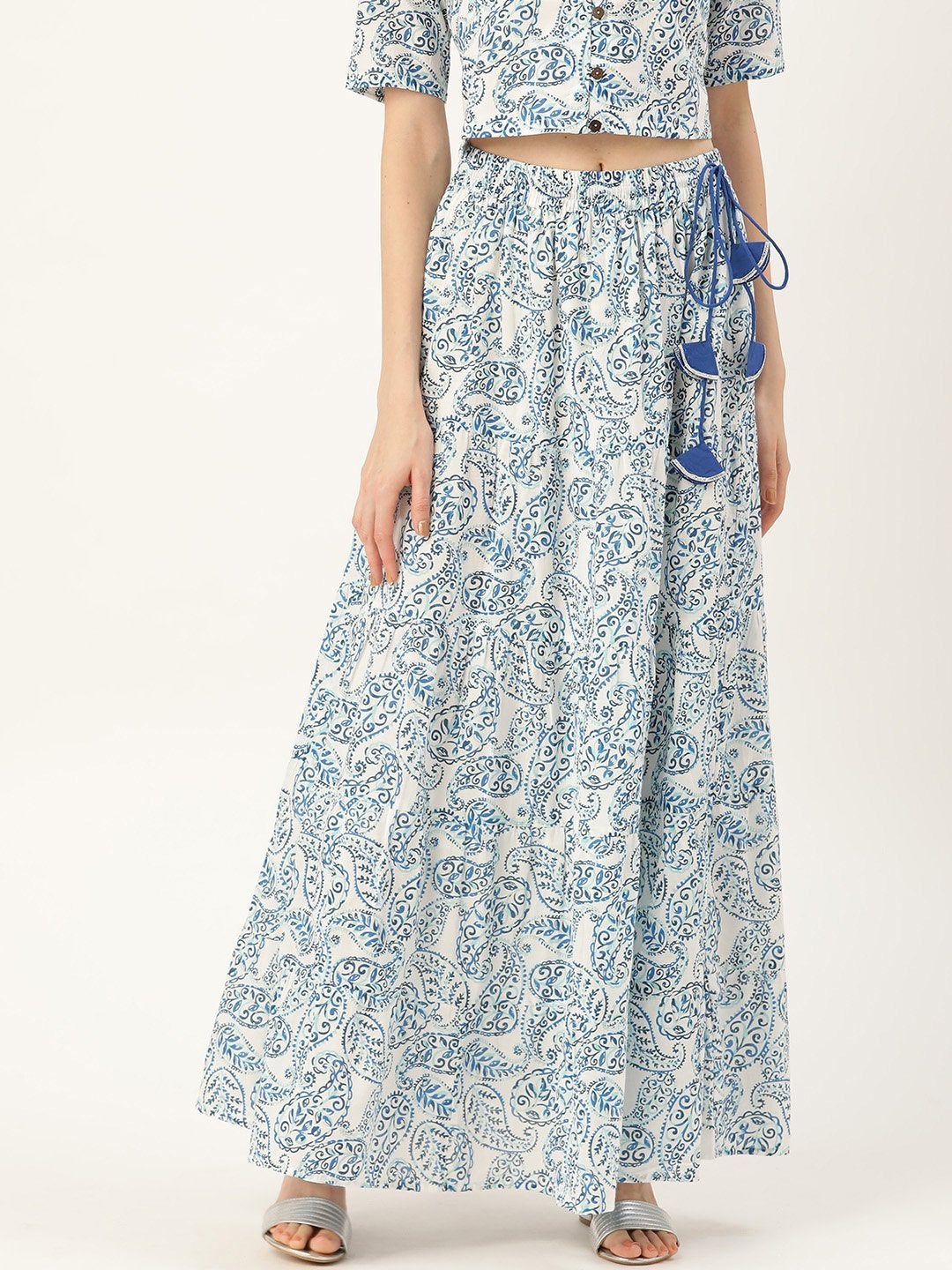 Women's Blue Paisely Tiered Skirt - SASSAFRAS