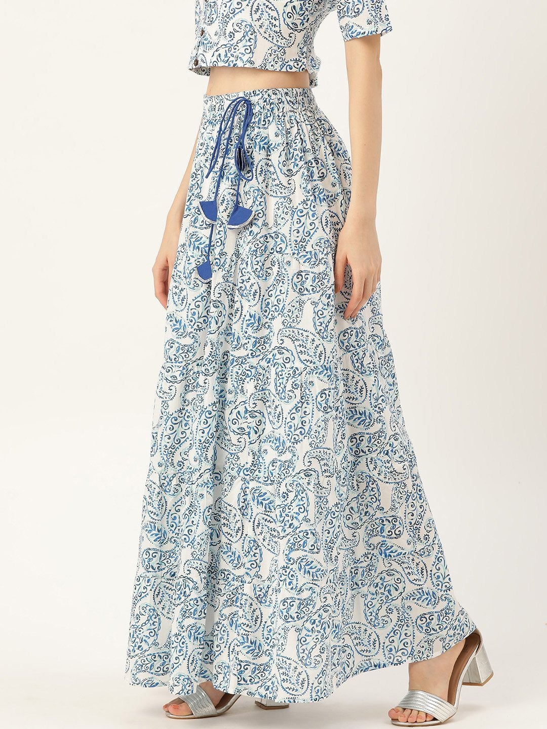 Women's Blue Paisely Tiered Skirt - SASSAFRAS