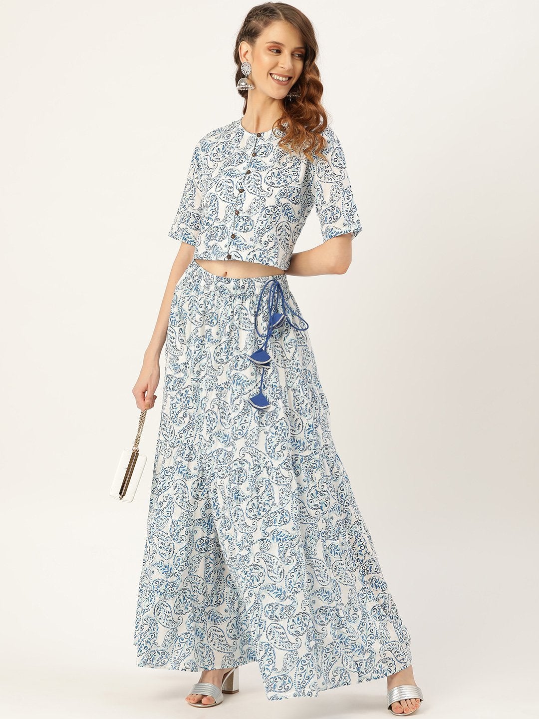 Women's Blue Paisely Tiered Skirt - SASSAFRAS