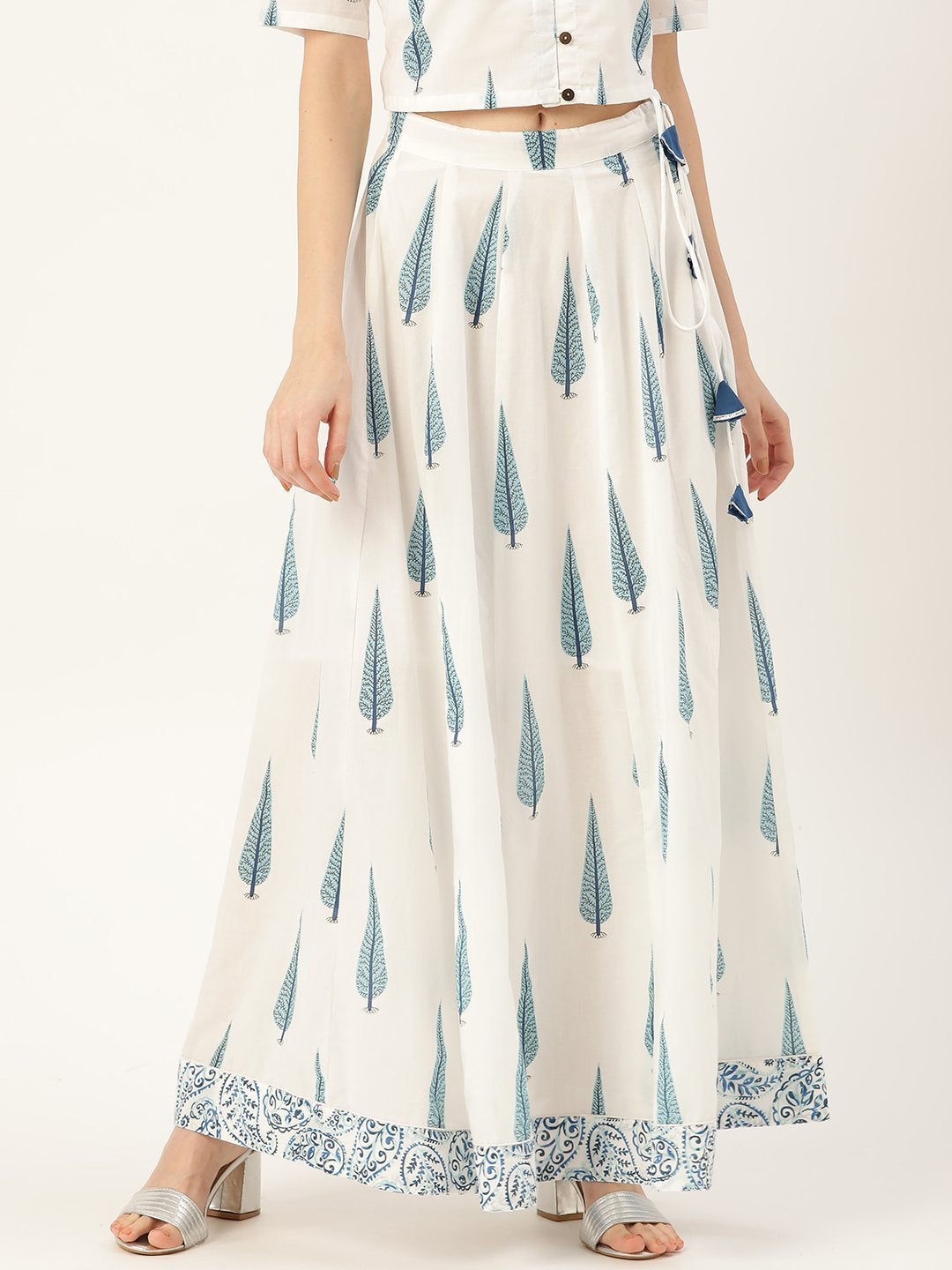 Women's Blue Leaf Print Anarkali Skirt - SHAE