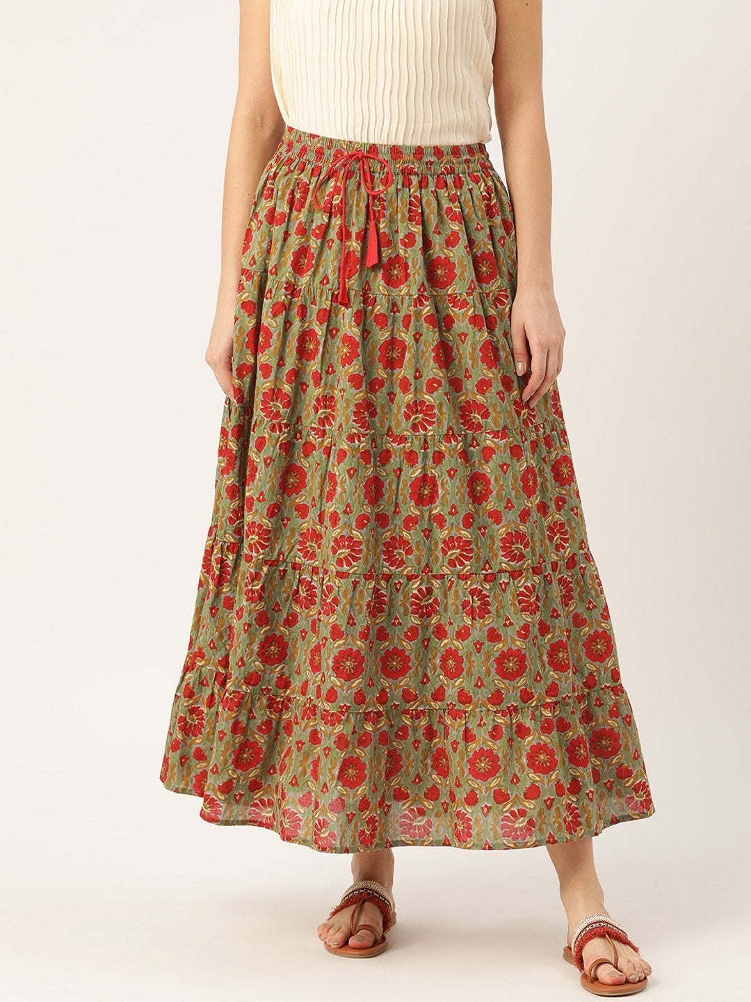 Women's Grey Floral Tiered Skirt - SASSAFRAS