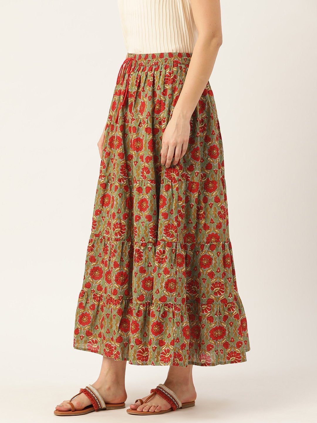 Women's Grey Floral Tiered Skirt - SASSAFRAS