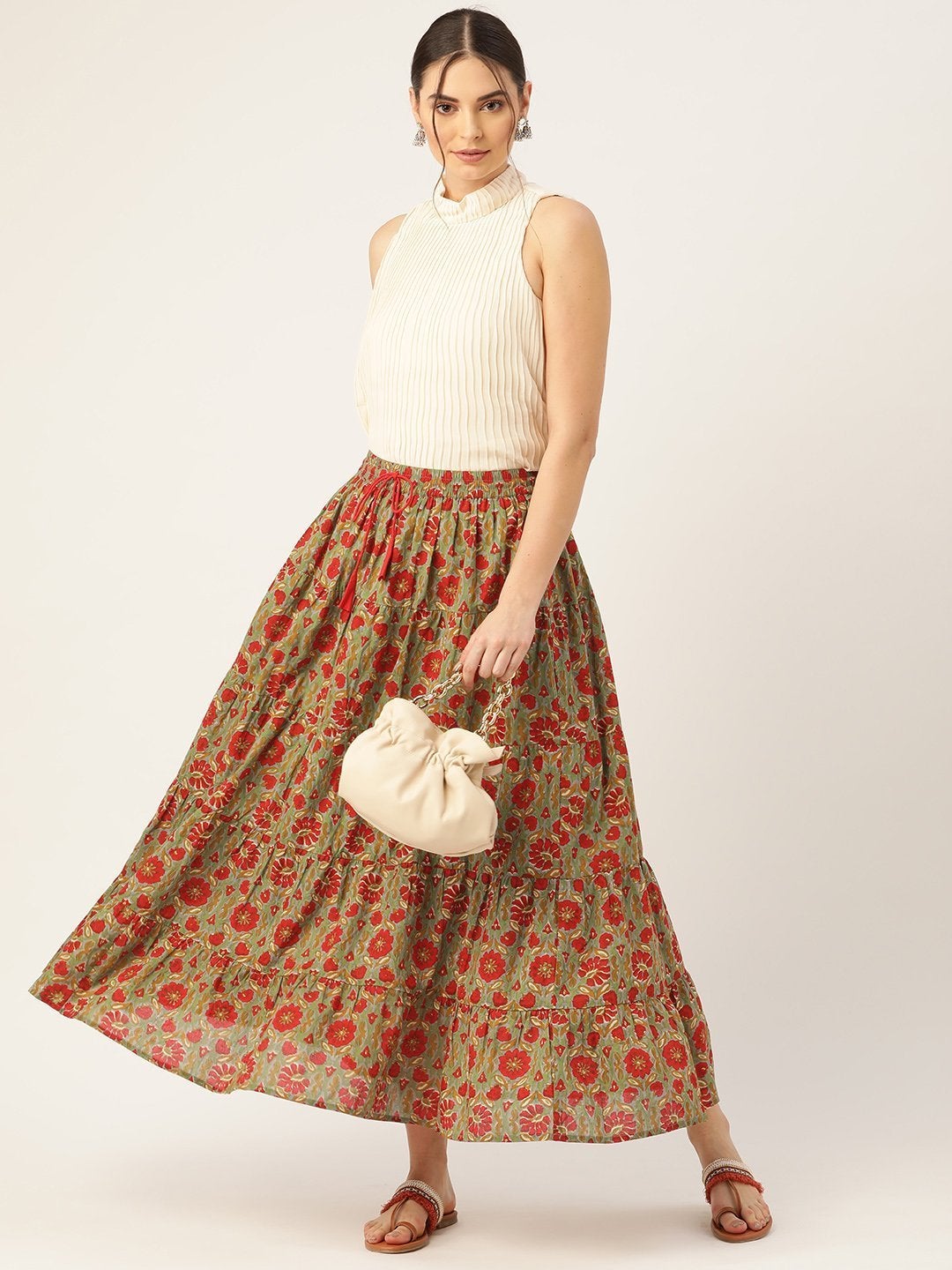 Women's Grey Floral Tiered Skirt - SASSAFRAS