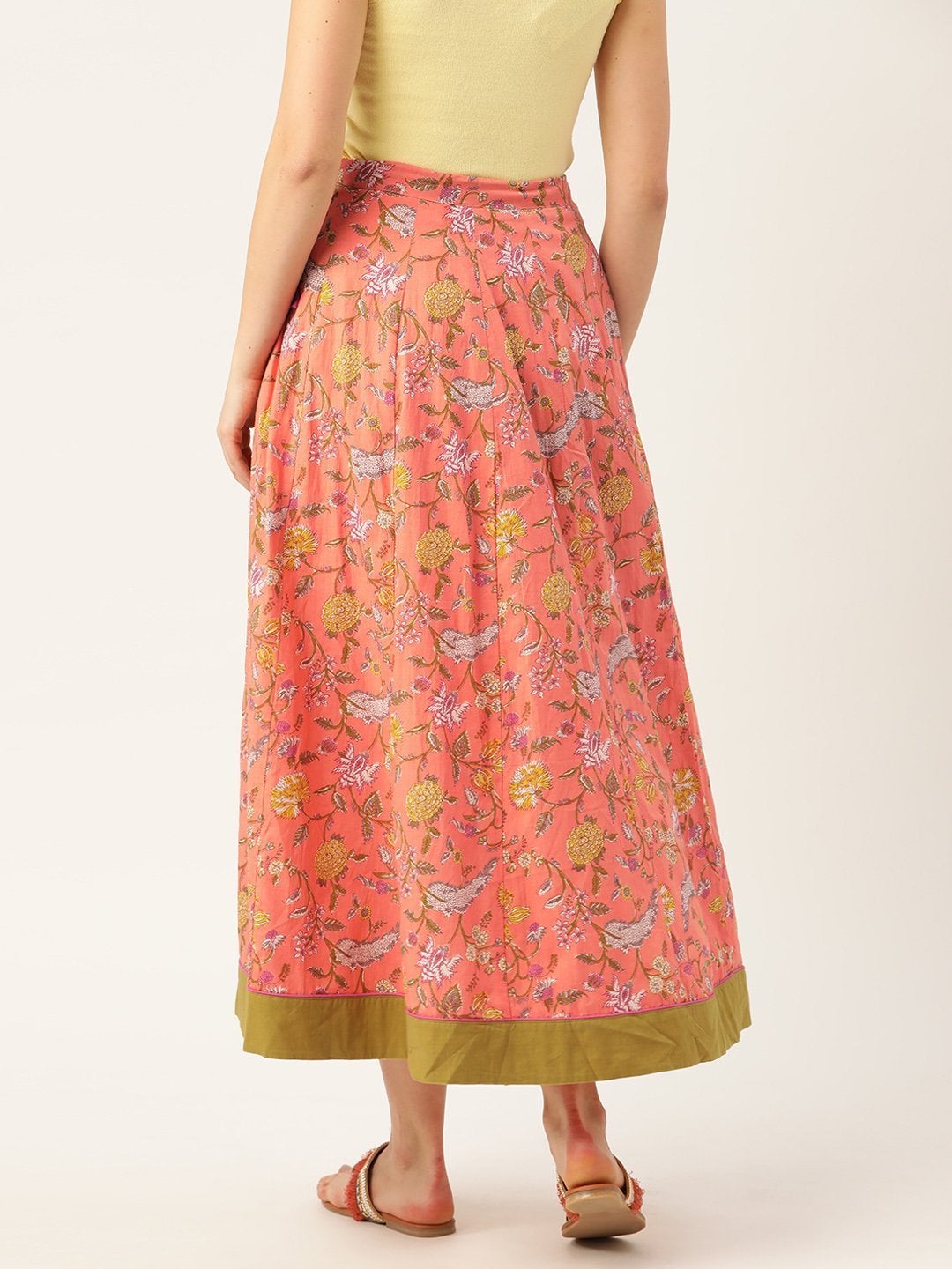 Women's Peach Floral Anarkali Skirt - SHAE