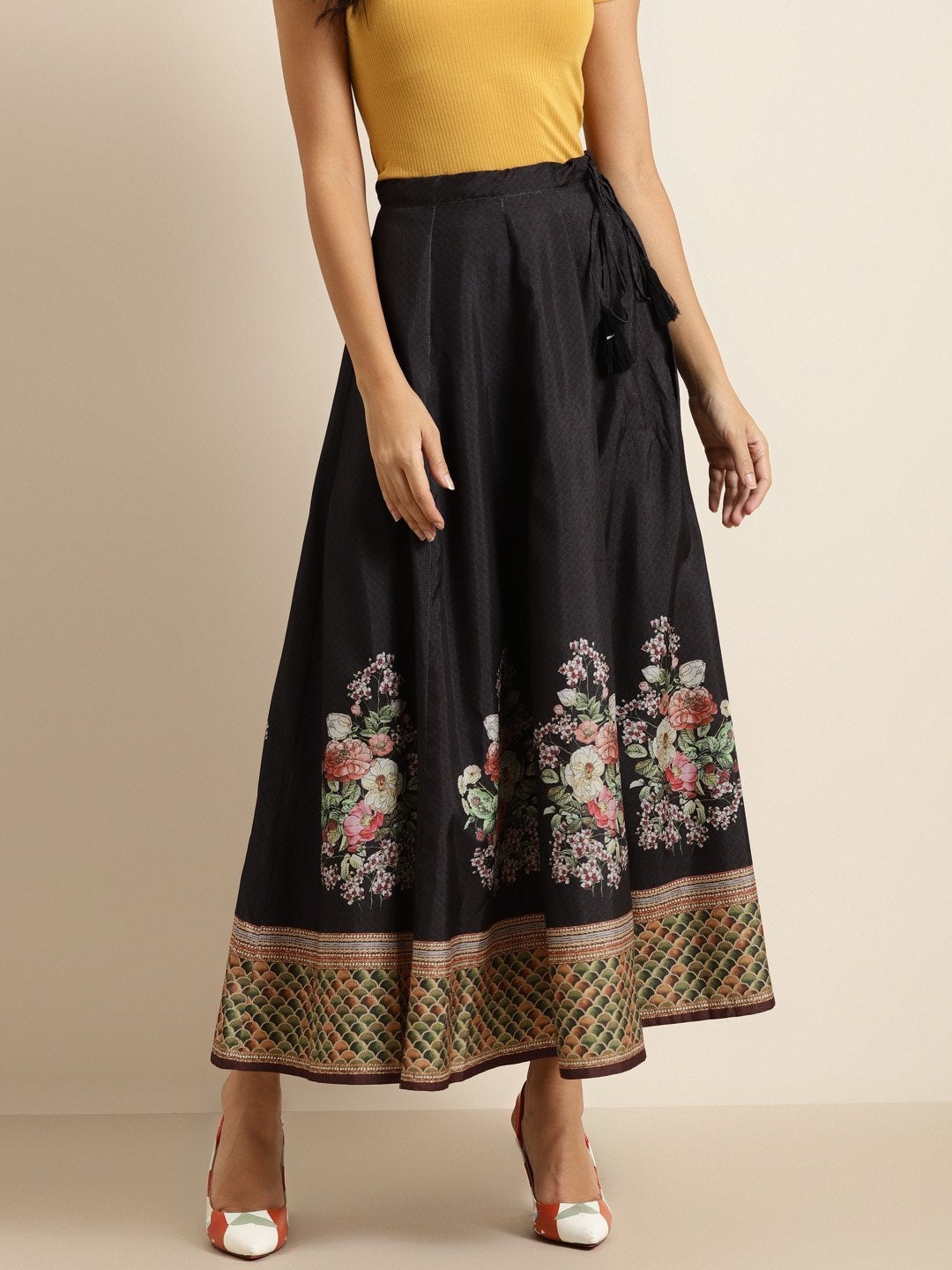 Women's Black Floral Kali Skirt - SHAE