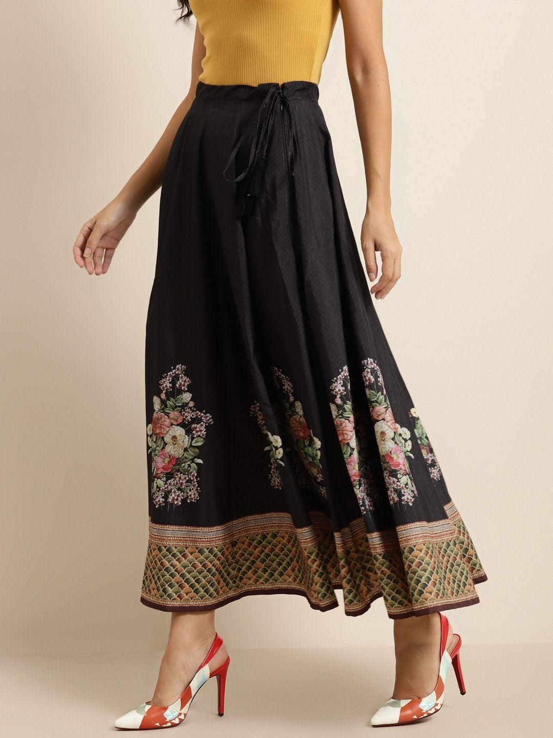 Women's Black Floral Kali Skirt - SHAE