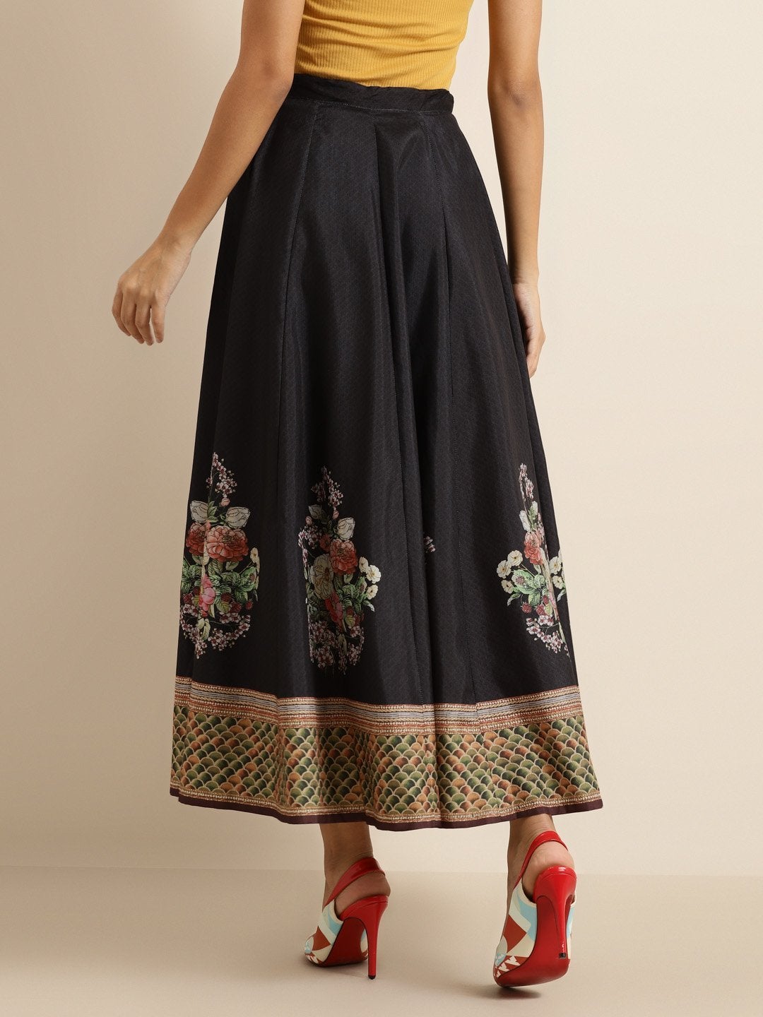 Women's Black Floral Kali Skirt - SHAE