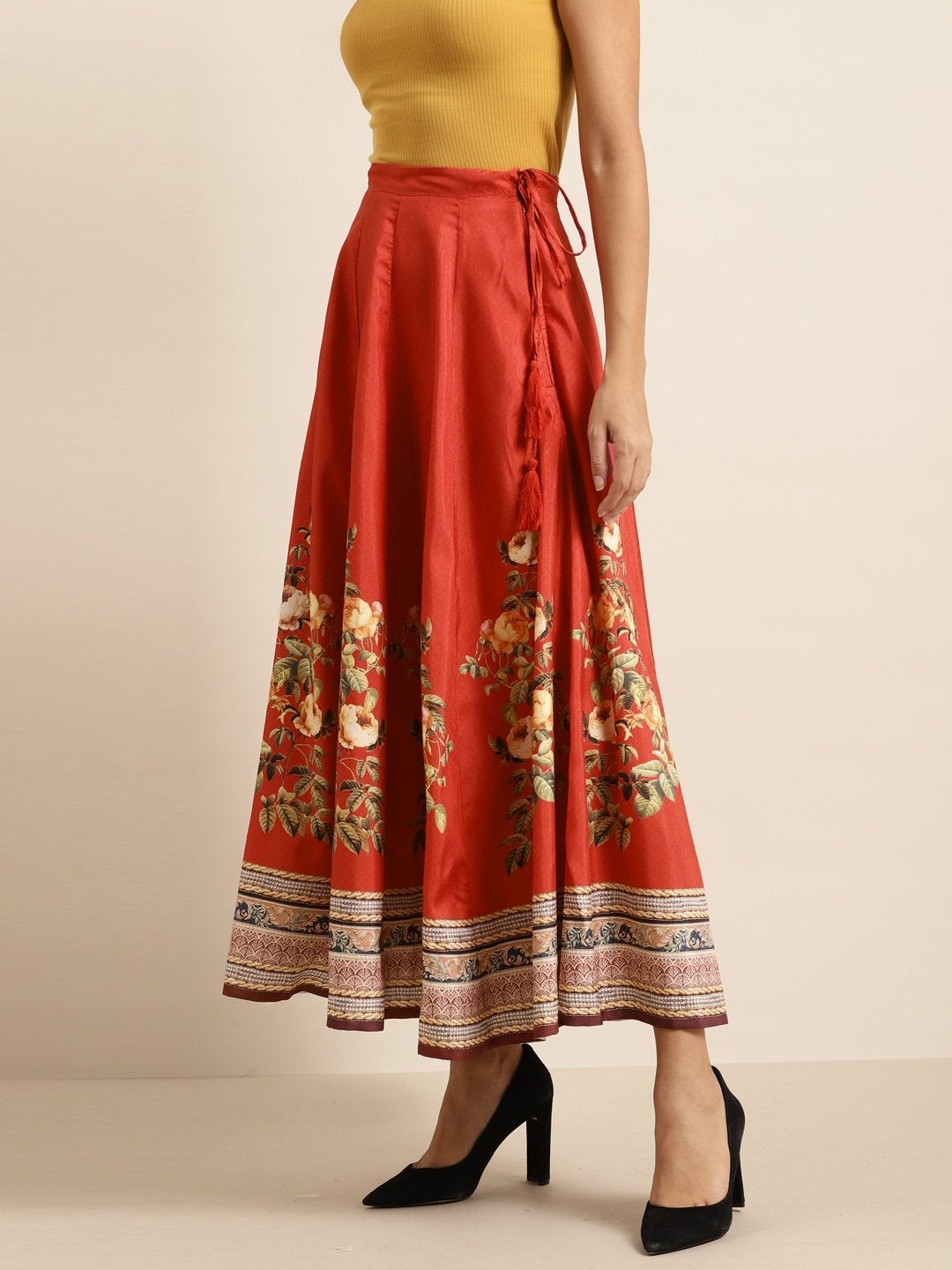 Women's Red Floral Kali Skirt - SHAE