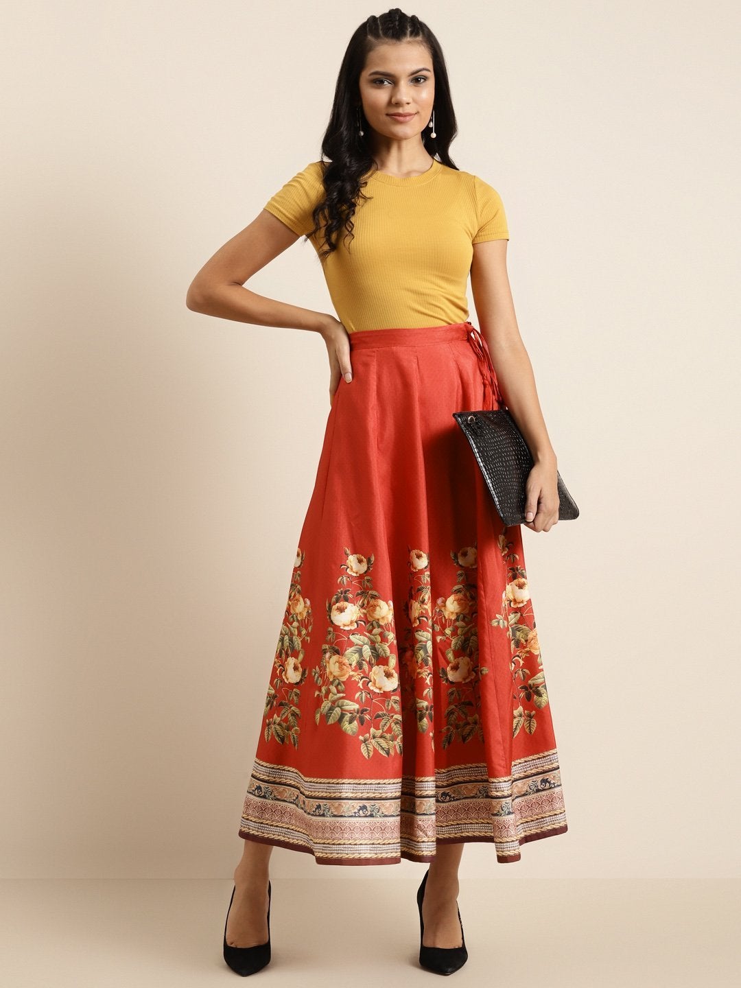 Women's Red Floral Kali Skirt - SHAE