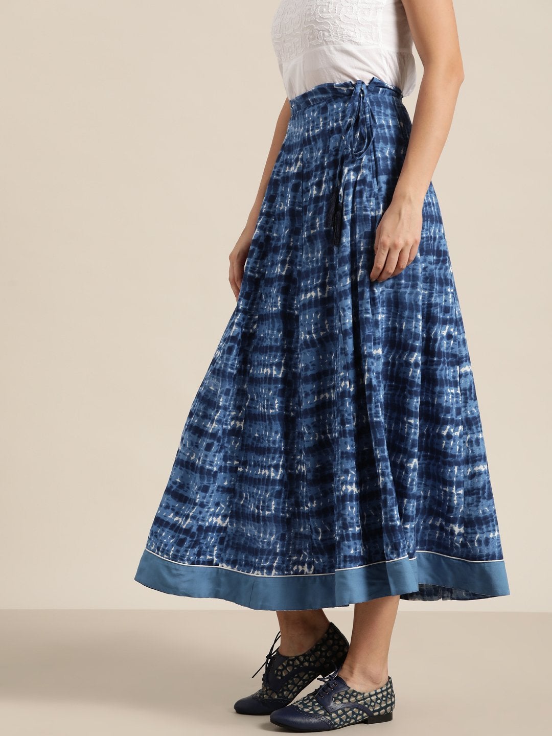 Women's Navy Shibori Print Anarkali Skirt - SHAE