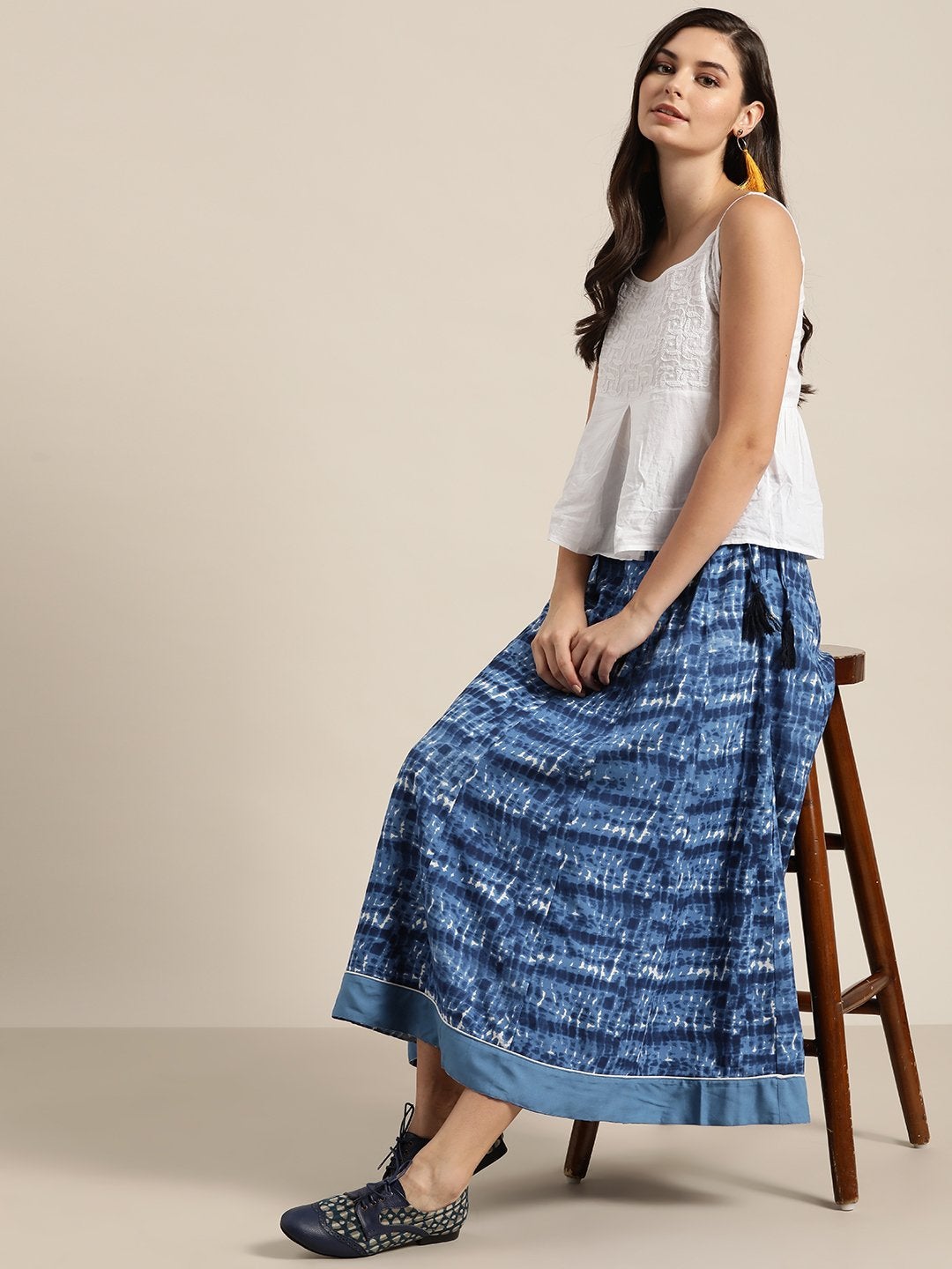 Women's Navy Shibori Print Anarkali Skirt - SHAE