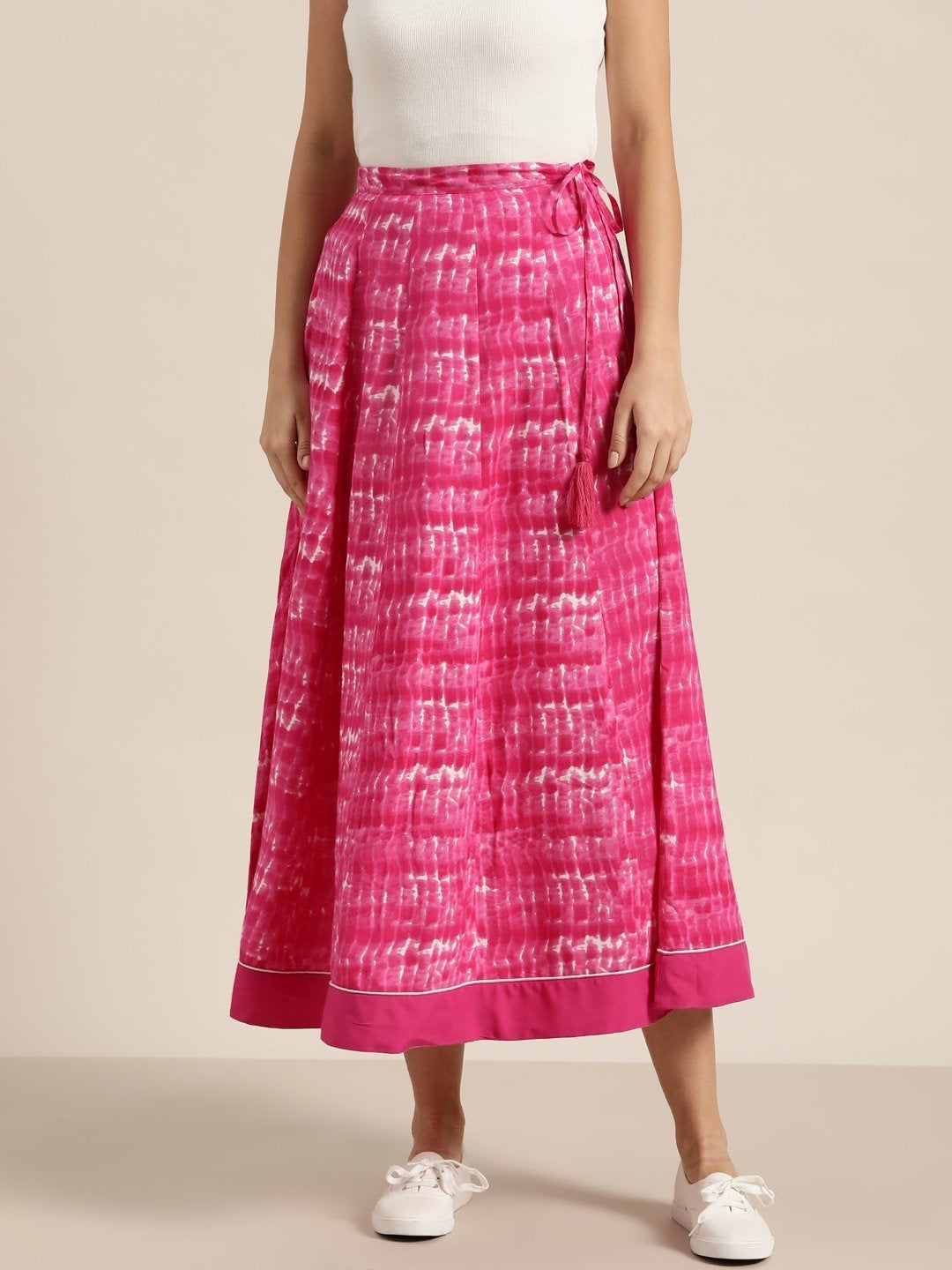 Women's Fuchsia Shibori Print Anarkali Skirt - SHAE
