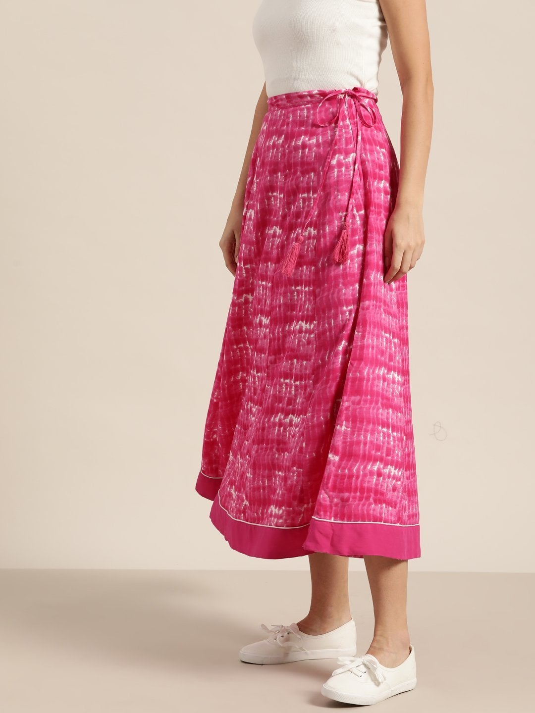 Women's Fuchsia Shibori Print Anarkali Skirt - SHAE