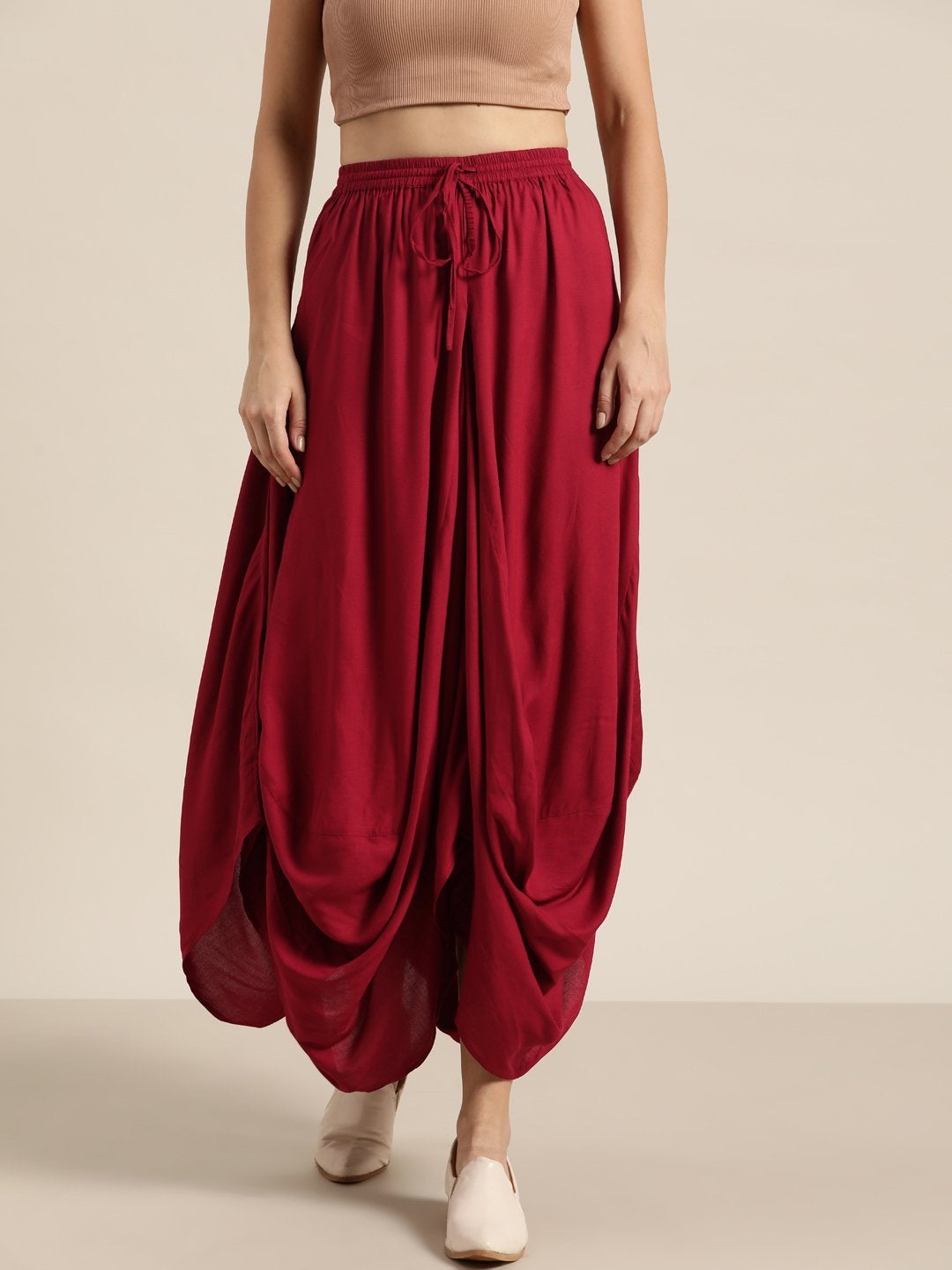 Women's Maroon Dhoti Skirt - SHAE