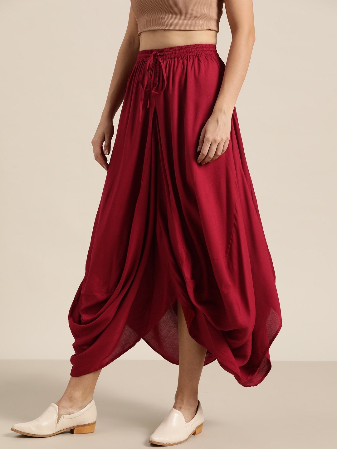 Women's Maroon Dhoti Skirt - SHAE
