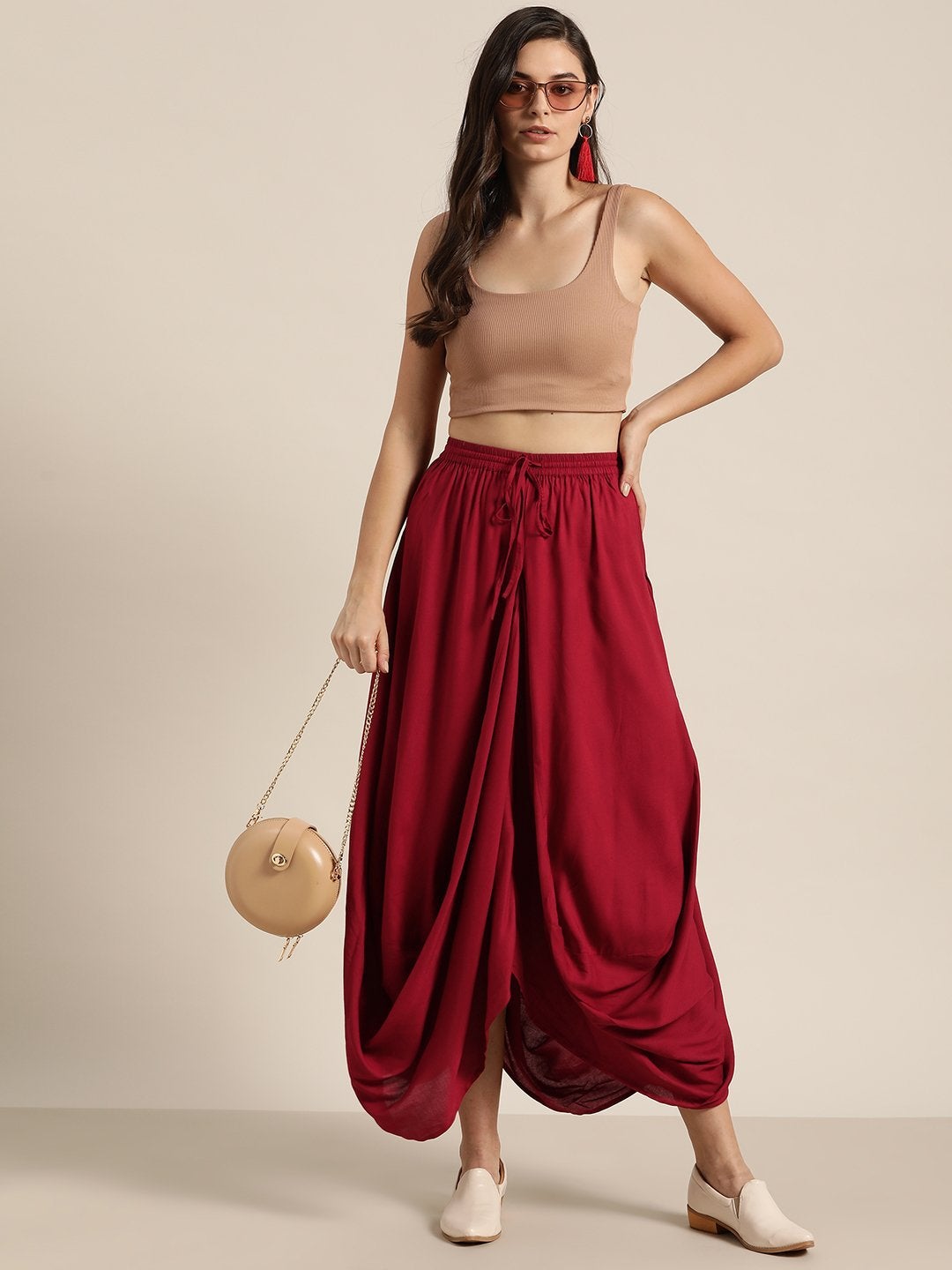 Women's Maroon Dhoti Skirt - SHAE