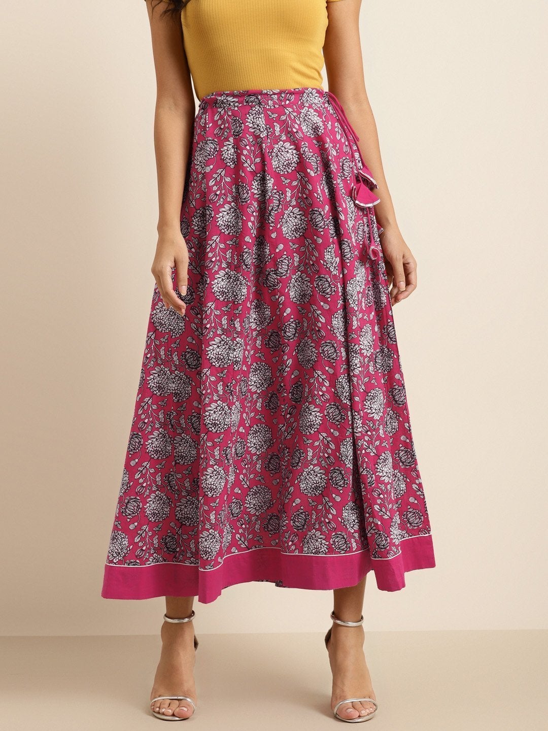 Women's Fuchsia Floral Anarkali Skirt - SHAE