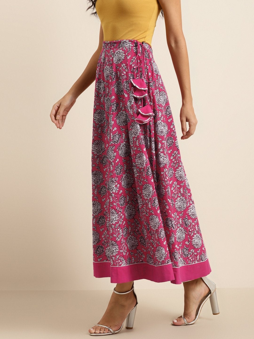 Women's Fuchsia Floral Anarkali Skirt - SHAE