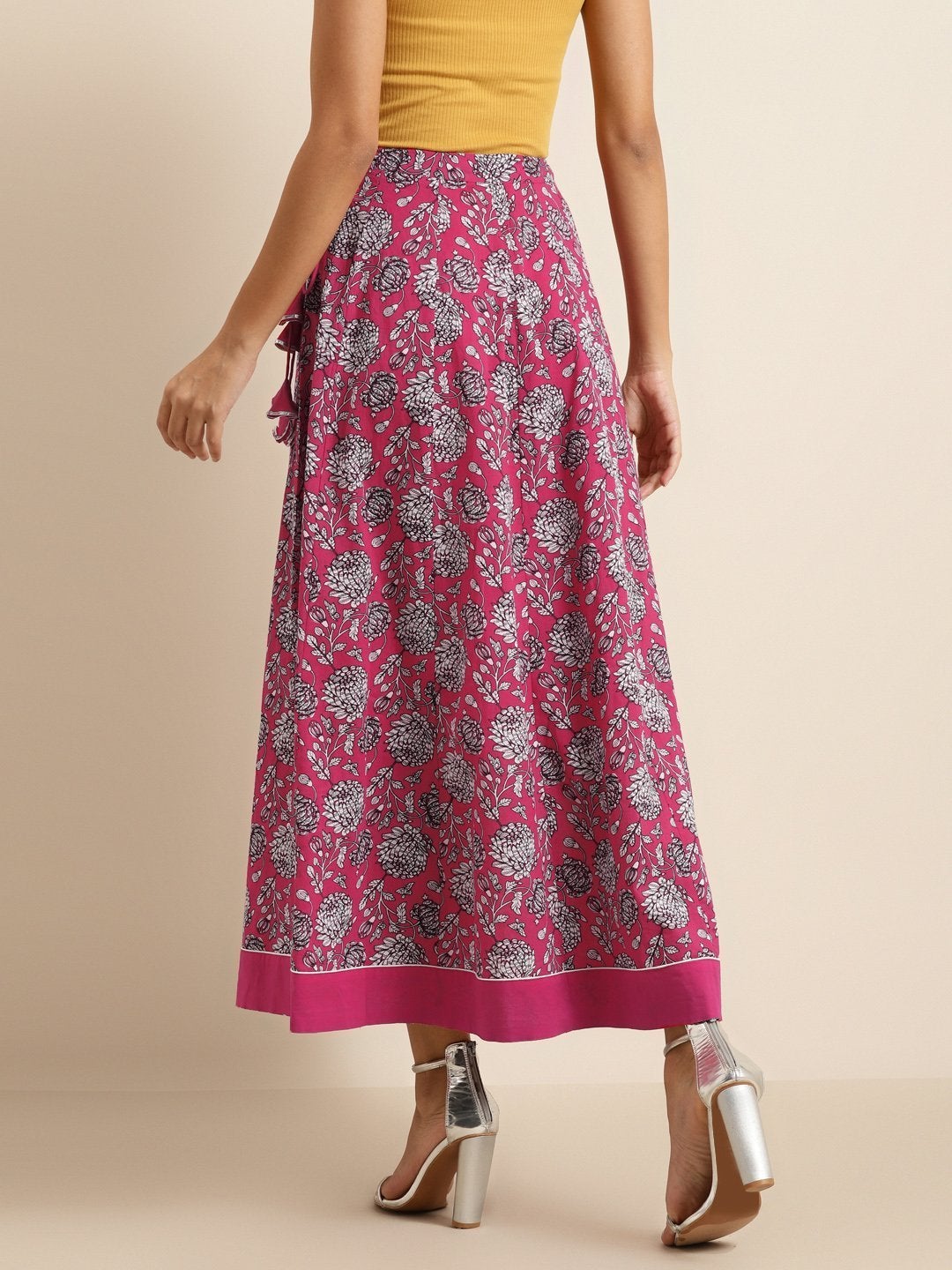 Women's Fuchsia Floral Anarkali Skirt - SHAE