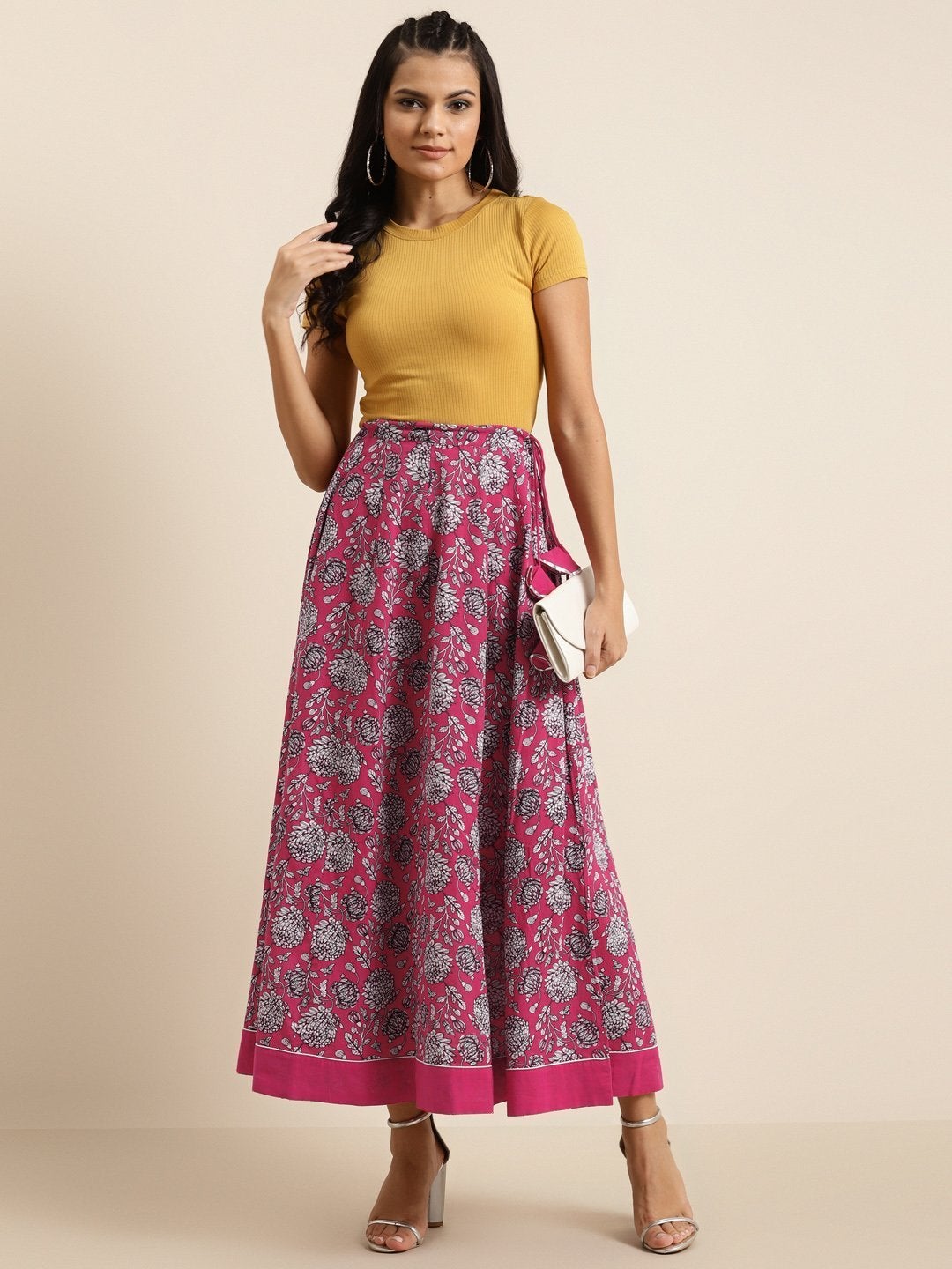 Women's Fuchsia Floral Anarkali Skirt - SHAE