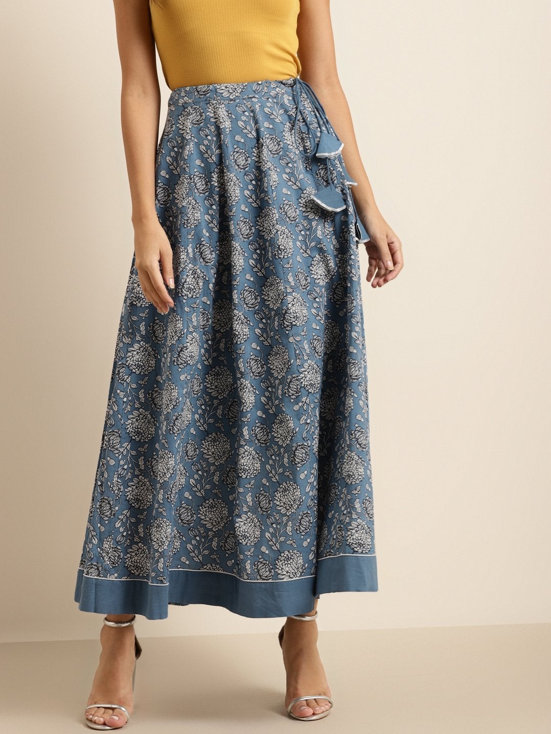 Women's Blue  Floral Anarkali Skirt