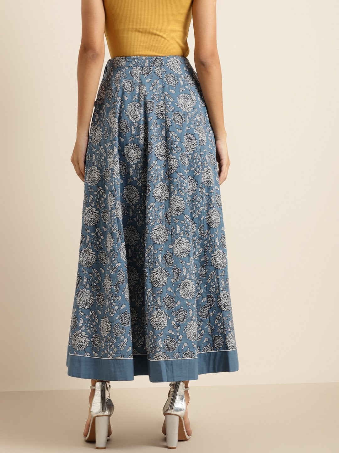 Women's Blue  Floral Anarkali Skirt
