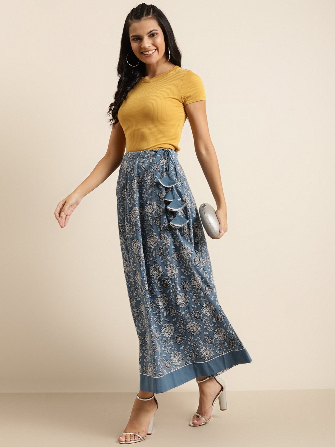 Women's Blue  Floral Anarkali Skirt