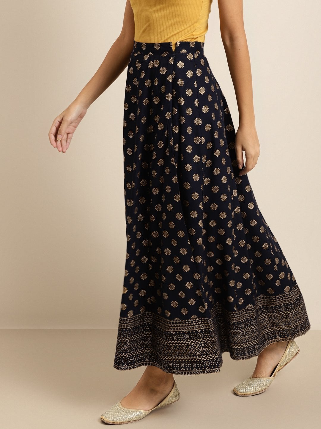 Women's Navy Foil Print Anarkali Skirt