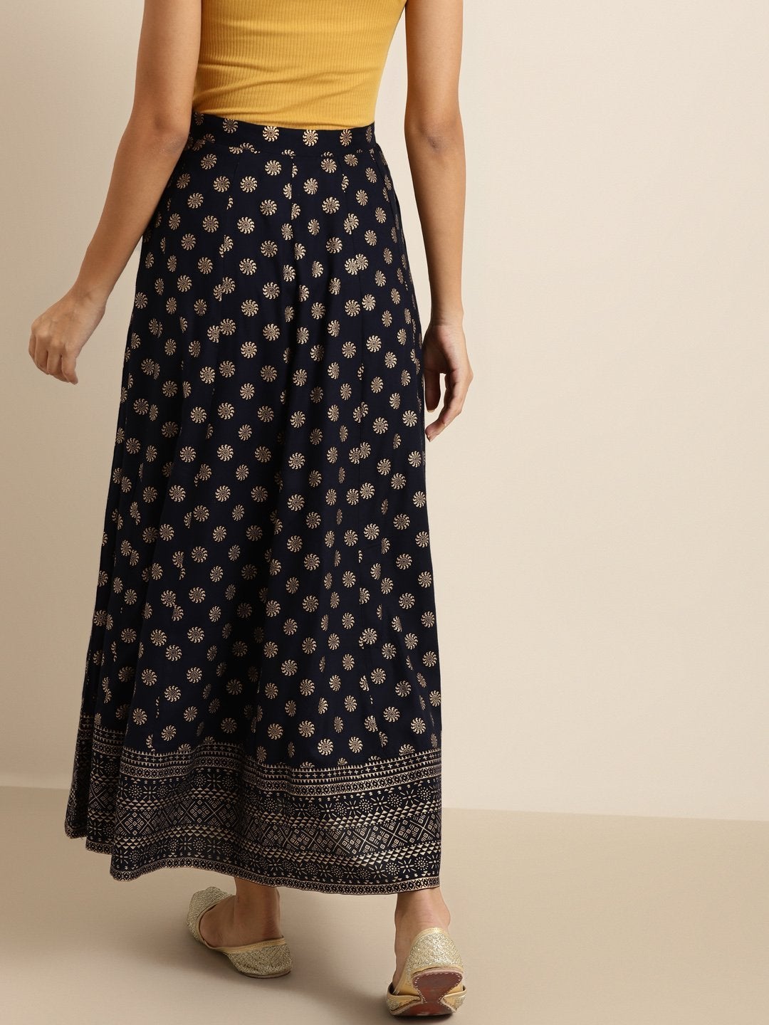 Women's Navy Foil Print Anarkali Skirt