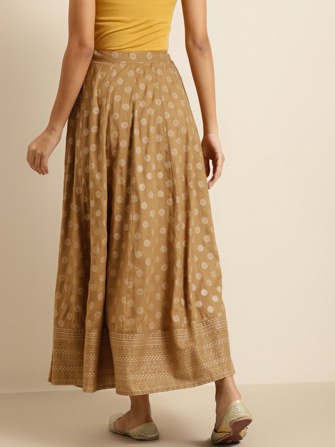 Women's Mustard Foil Print Anarkali Skirt - SHAE