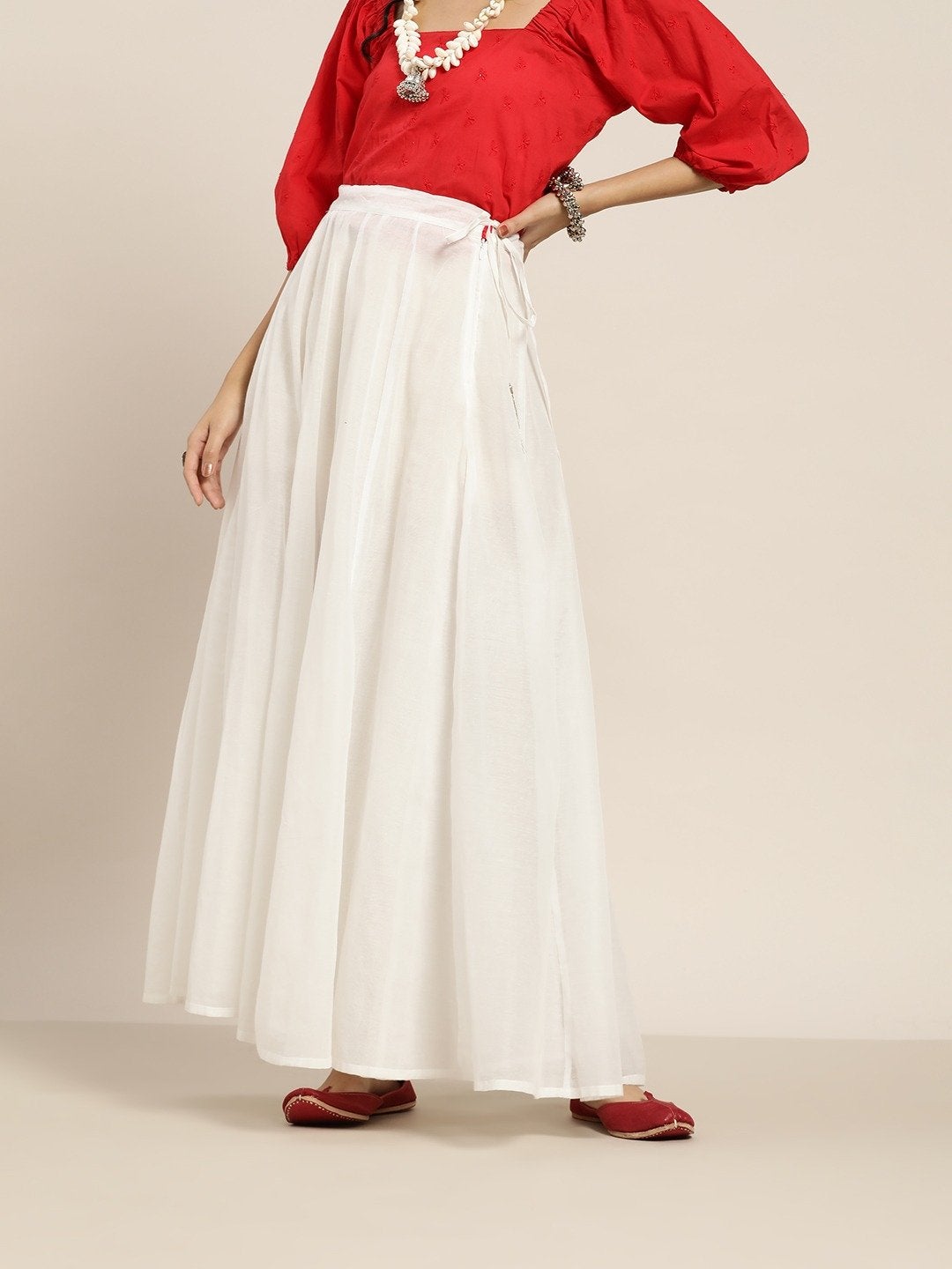 Women's White Zari Tassels Anarkali Skirt - SHAE