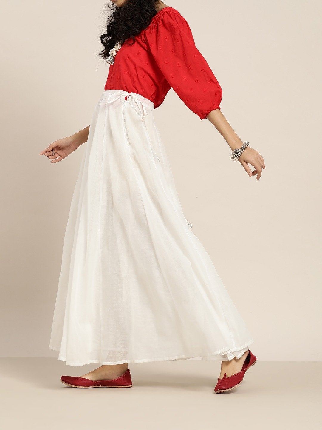 Women's White Zari Tassels Anarkali Skirt - SHAE