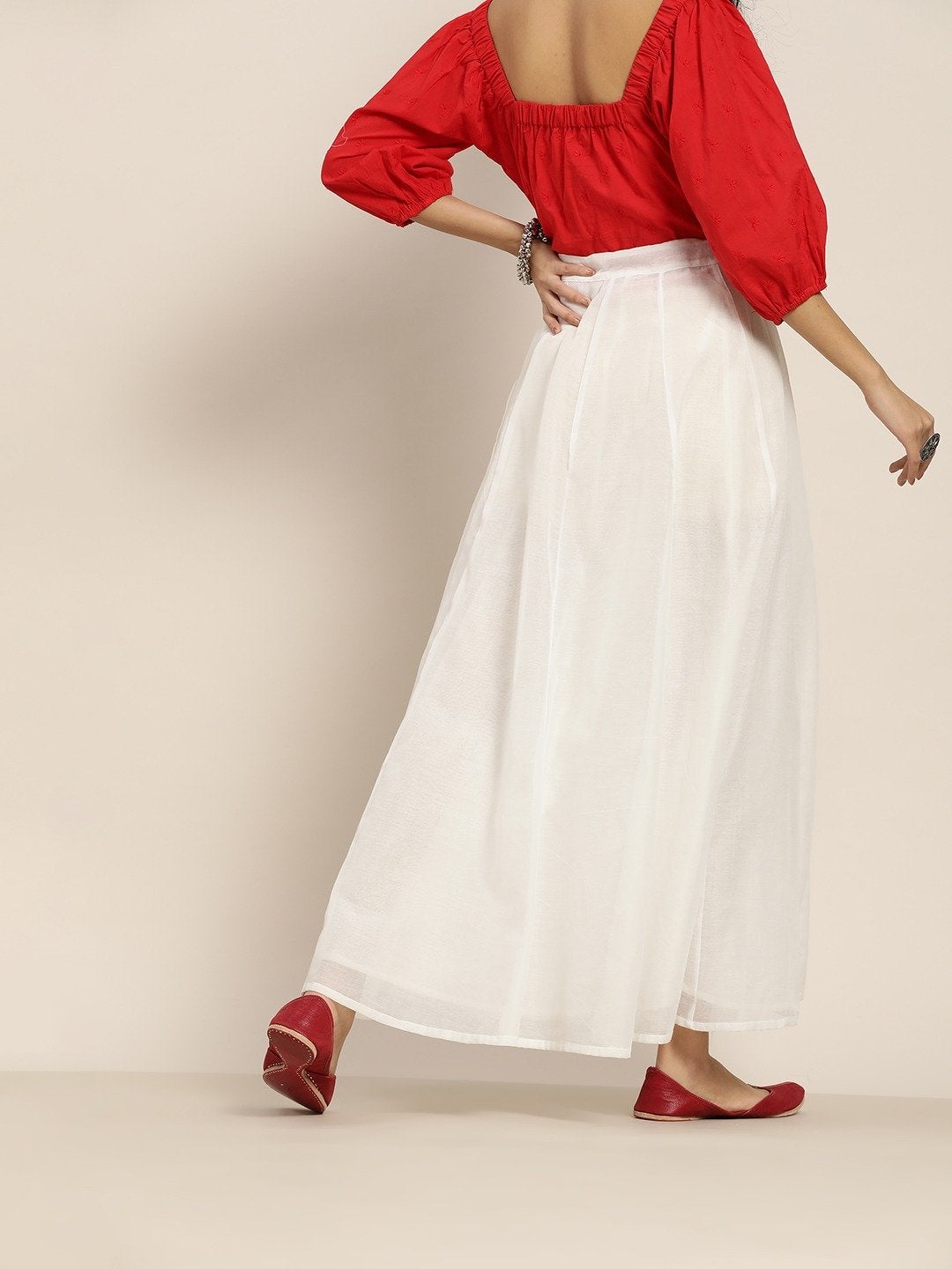 Women's White Zari Tassels Anarkali Skirt - SHAE